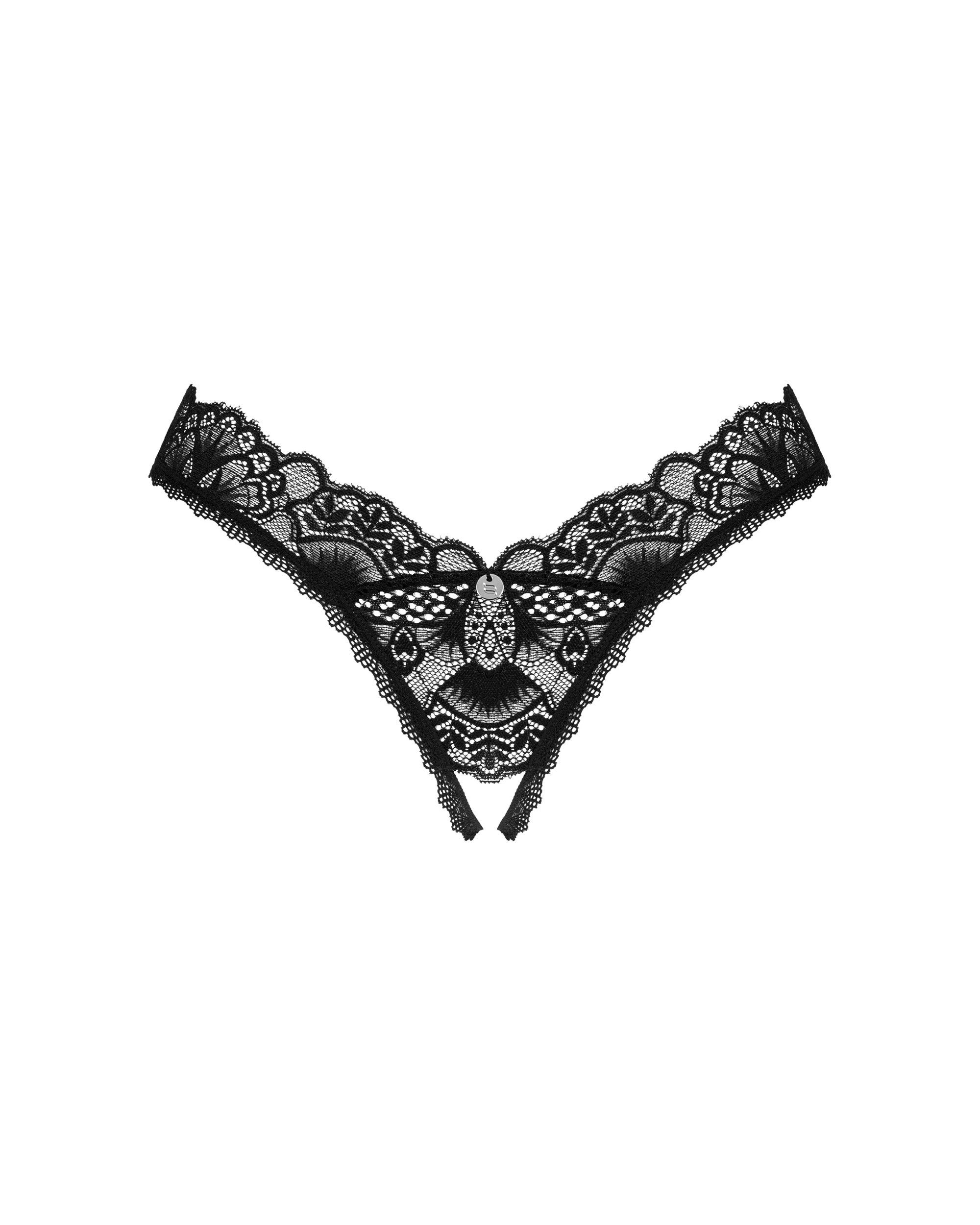 1-St) Panty-Ouvert schwarz Obsessive Ouvert-String (einzel, Donna transparent elastisch