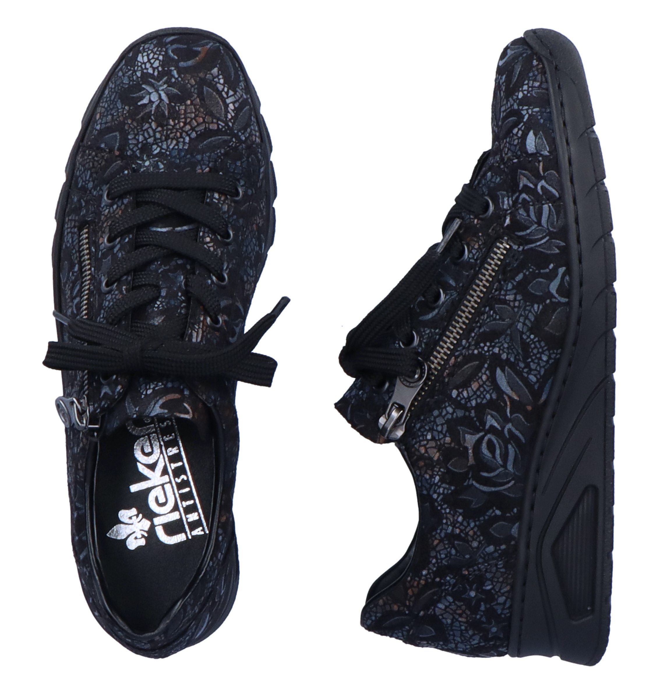 Rieker floralem Druck mit schwarz-metallic Wedgesneaker