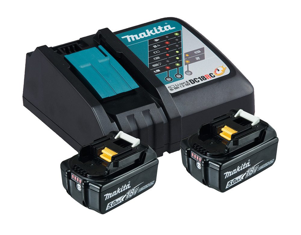 Makita 197570-9 Akku Starter-Set Li-Ion 5 mAh (18 V), Set mit 2x 5Ah Akkus und Schnellladegerät