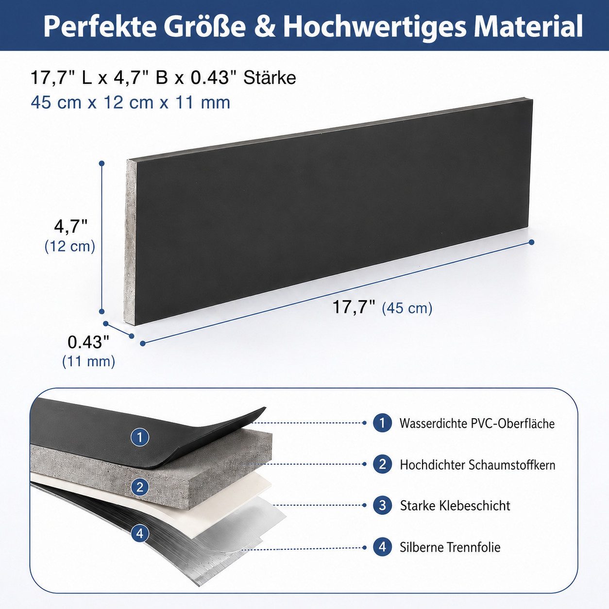 BlingBin Sockelleiste Selbstklebende, zuschneidbare Wandleiste mit PVC-Oberfläche, L: 45 cm, H: 12 cm, 10er Set, 10-St., 10 Stück, PVC Laminatleisten Fussleisten, Dekore Wandaufkleber