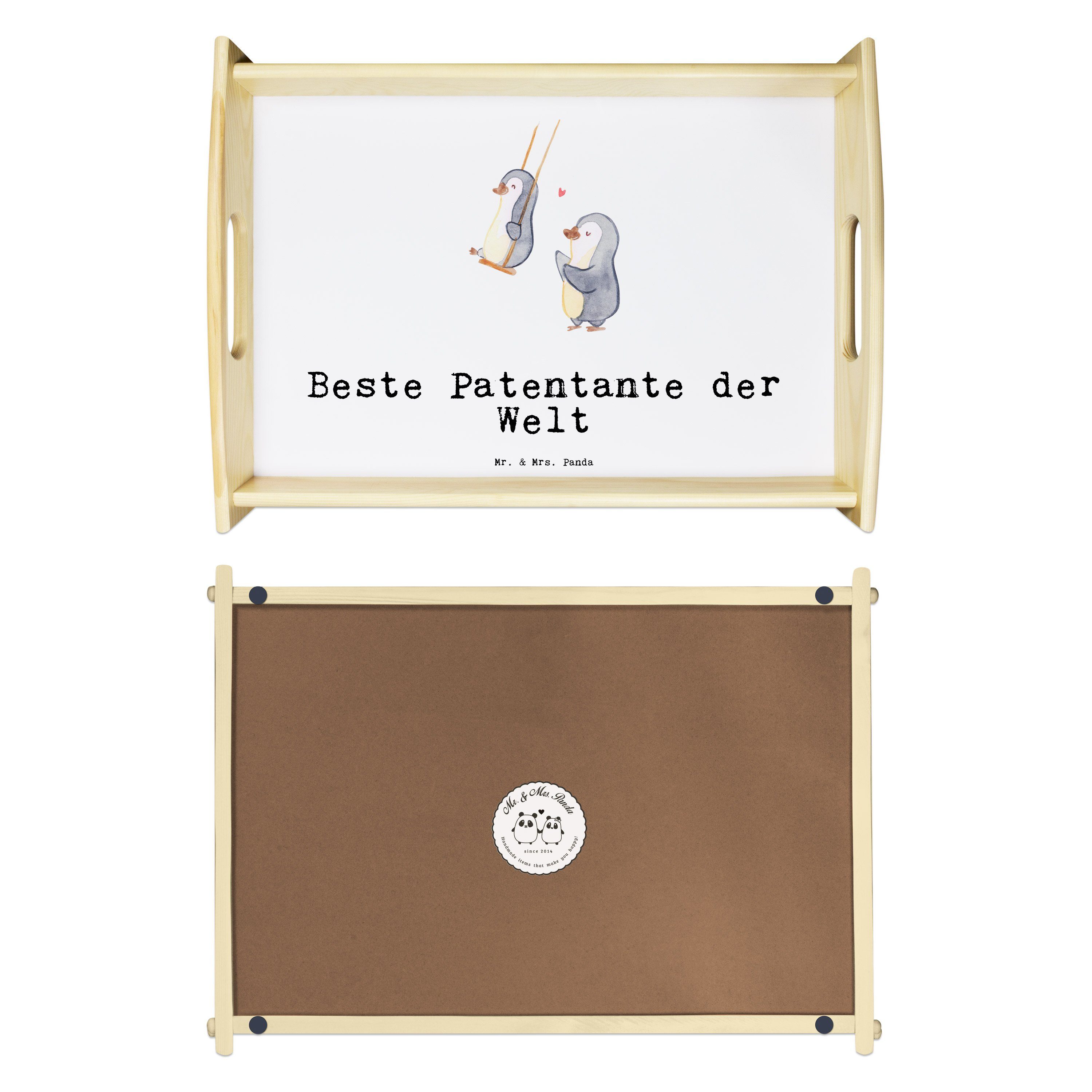 Geschen, Beste Tablett, (1-tlg) Tablett Panda Geschenk, - - der Welt Weiß Echtholz Mrs. Pinguin & Mr. lasiert, Patentante
