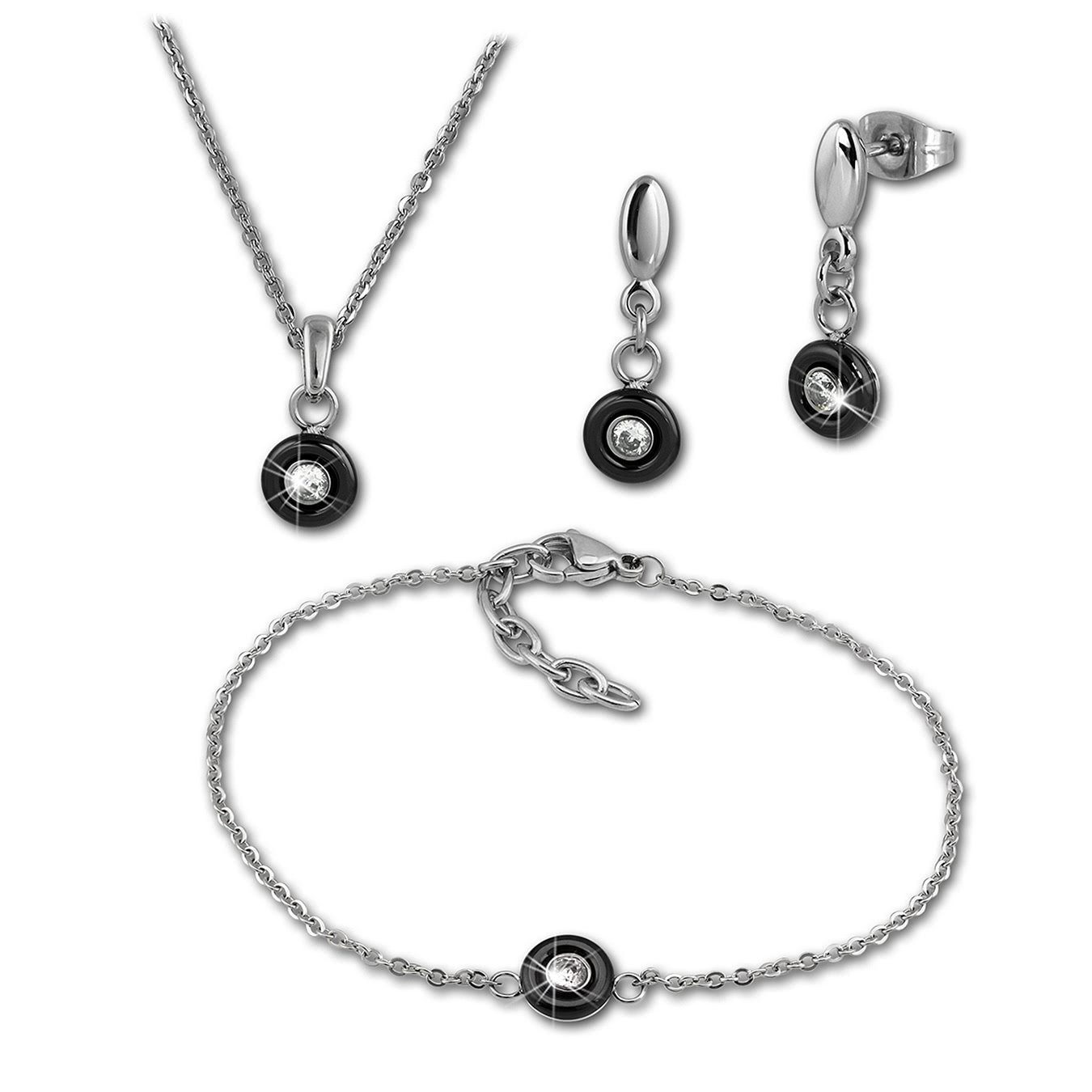 Amello Schmuckset Amello Edelstahlschmuckset Keramik (3-tlg., Schmucksets), Damen Schmucksets, Edelstahl (Stainless Steel), Farbe: silberfarben, s