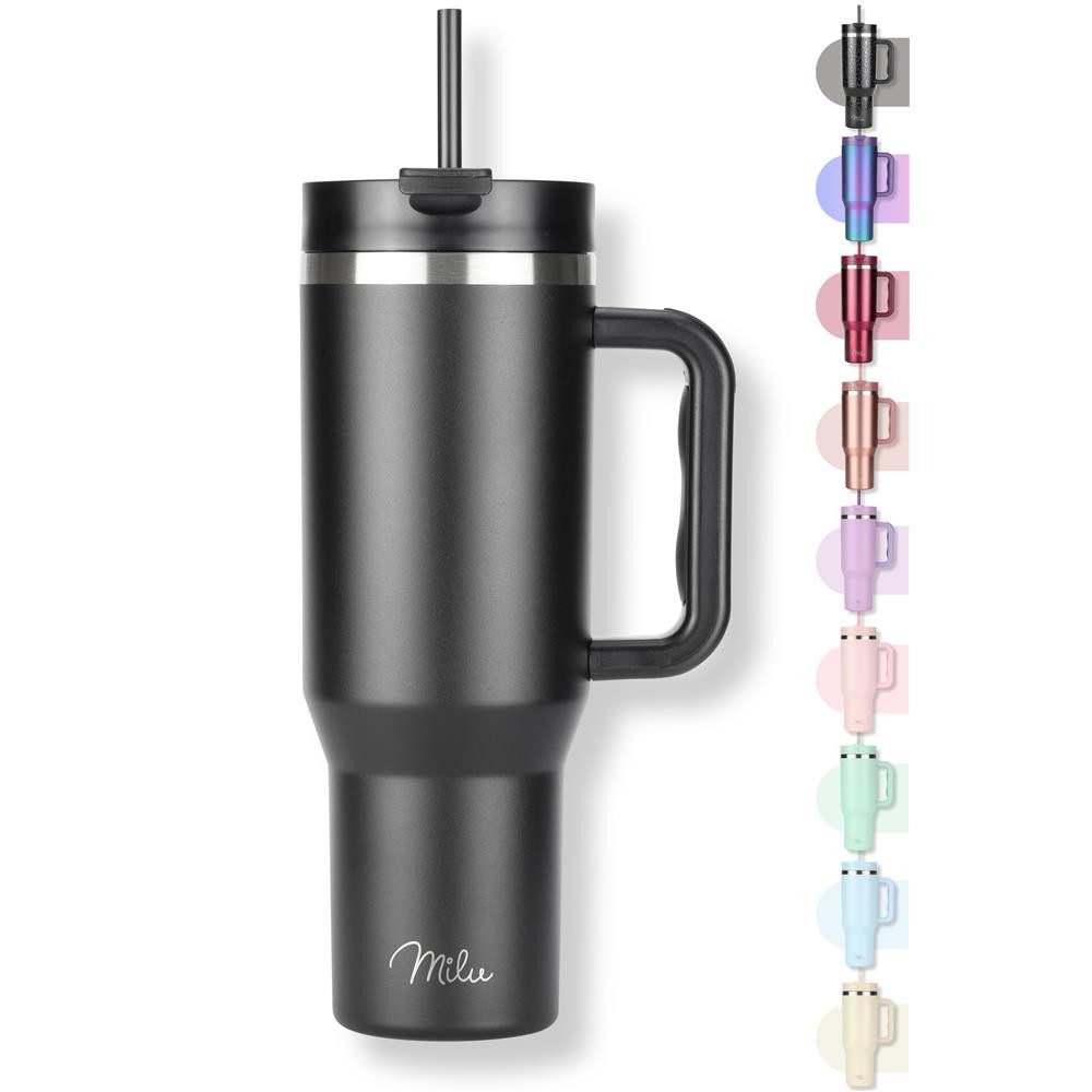 Milu Thermobecher Edelstahl Tumbler To Go 1200 ml, mit Strohhalm und Henkel