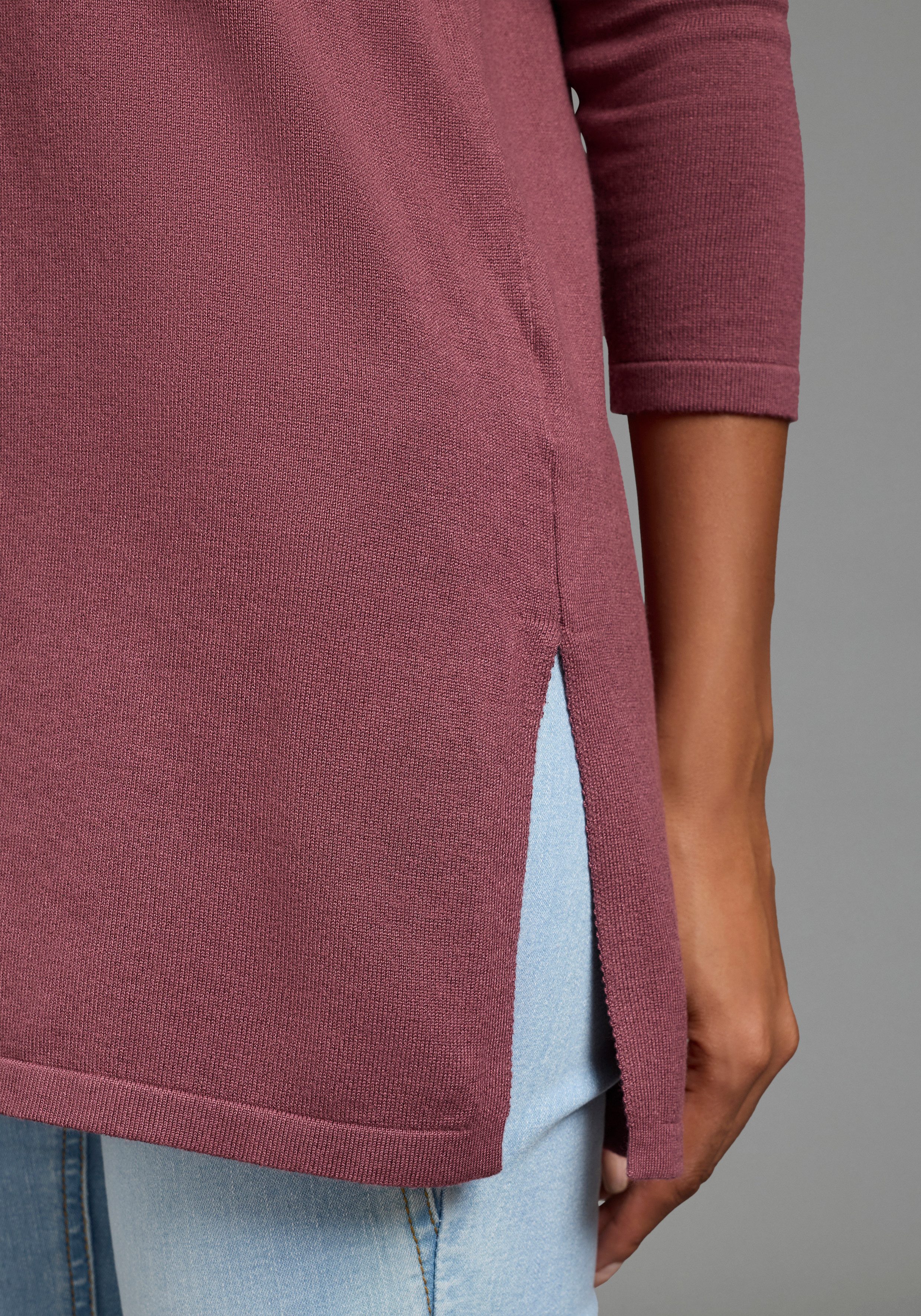 Laura Scott Longpullover Feinstrick mit U-Boot Ausschnitt und seitlichem Schlitz