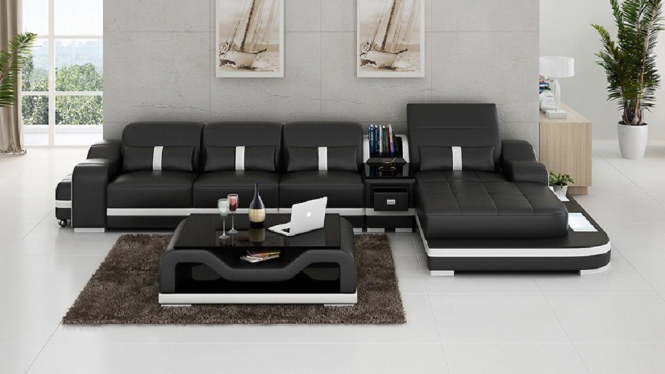 JVmoebel Ecksofa, Ecksofa Stoff LForm Bettfunktion Couch Design Polster Textil Leder Schwarz/Weiß