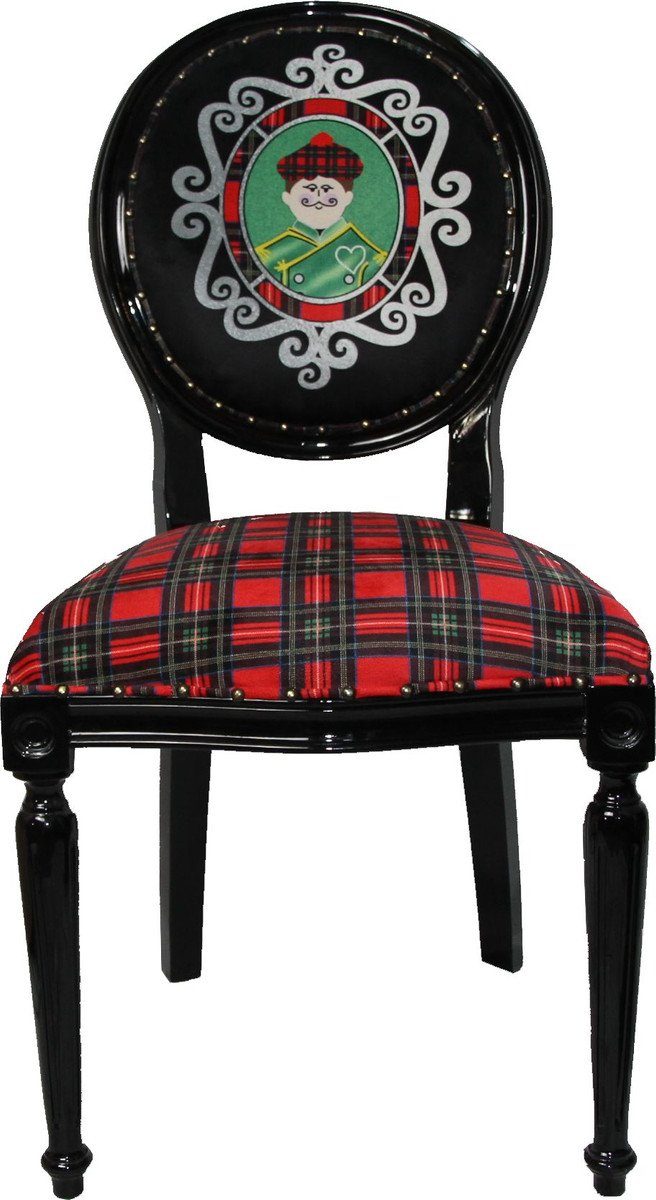 Casa Padrino Esszimmerstuhl Barock Luxus Esszimmer Stuhl ohne Armlehnen Schottland Karo / Schwarz Man - Designer Stuhl - Limited Edition