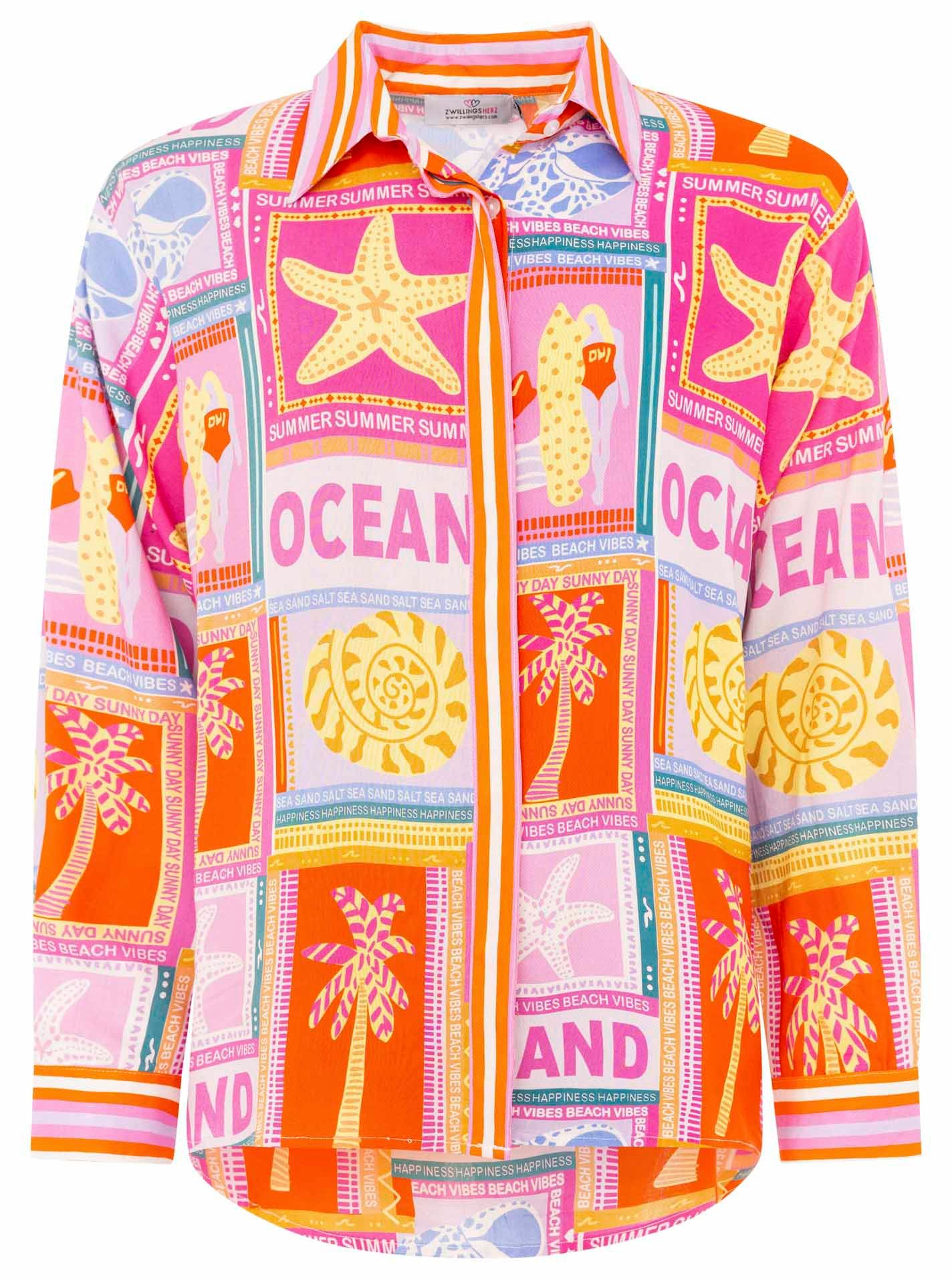 Zwillingsherz Shirtbluse "Beach Vibes" Farbenfrohes Set mit langer Hose und Bluse aus Viskose