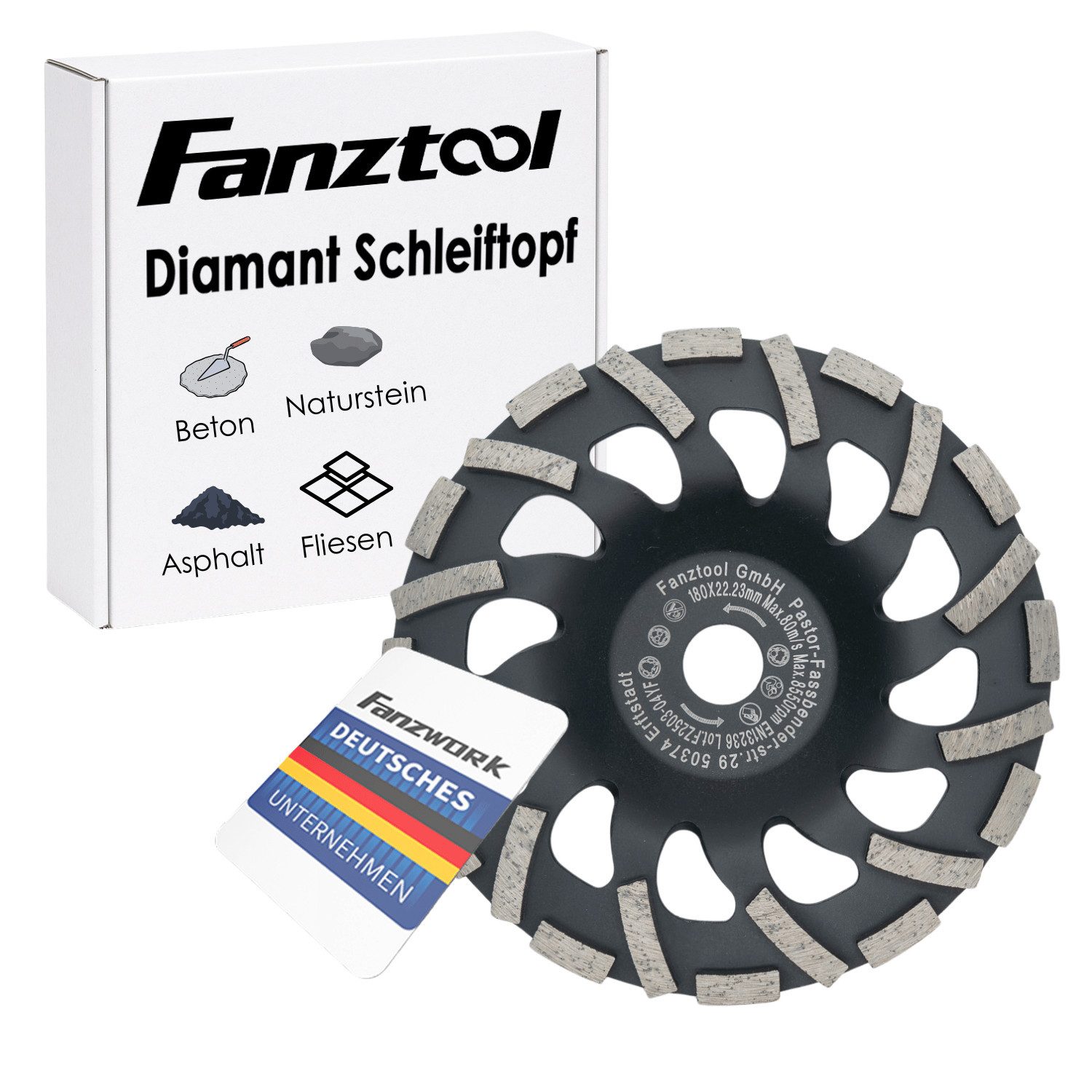 Fanztool Schleifteller FANZTOOL Diamantschleiftopf 180 x 22 mm H-Modell