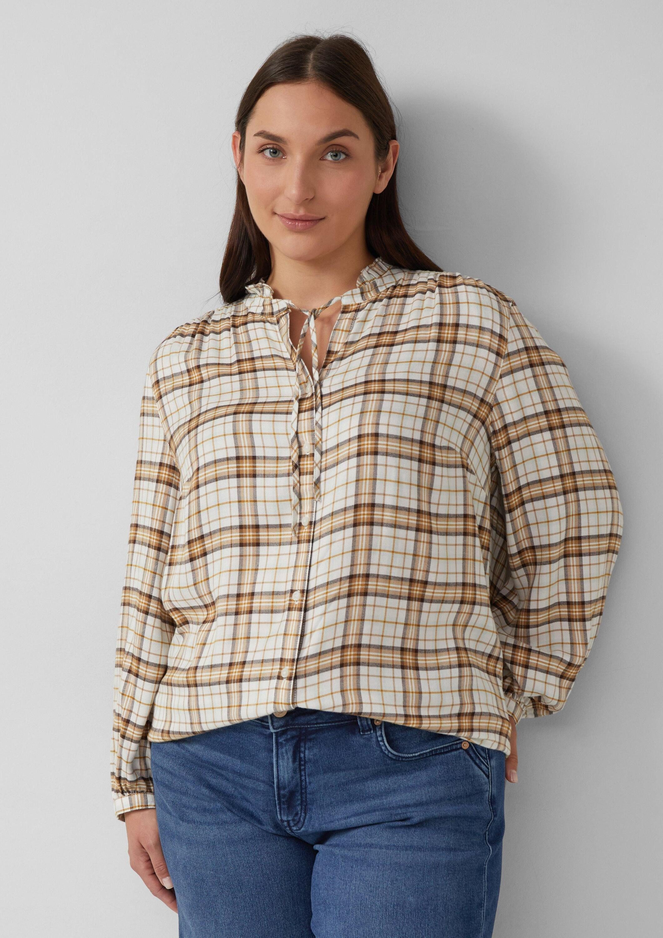 s.Oliver Langarmbluse Bluse Karierte Hemdbluse im Relaxed Fit mit Rüschenkr günstig online kaufen