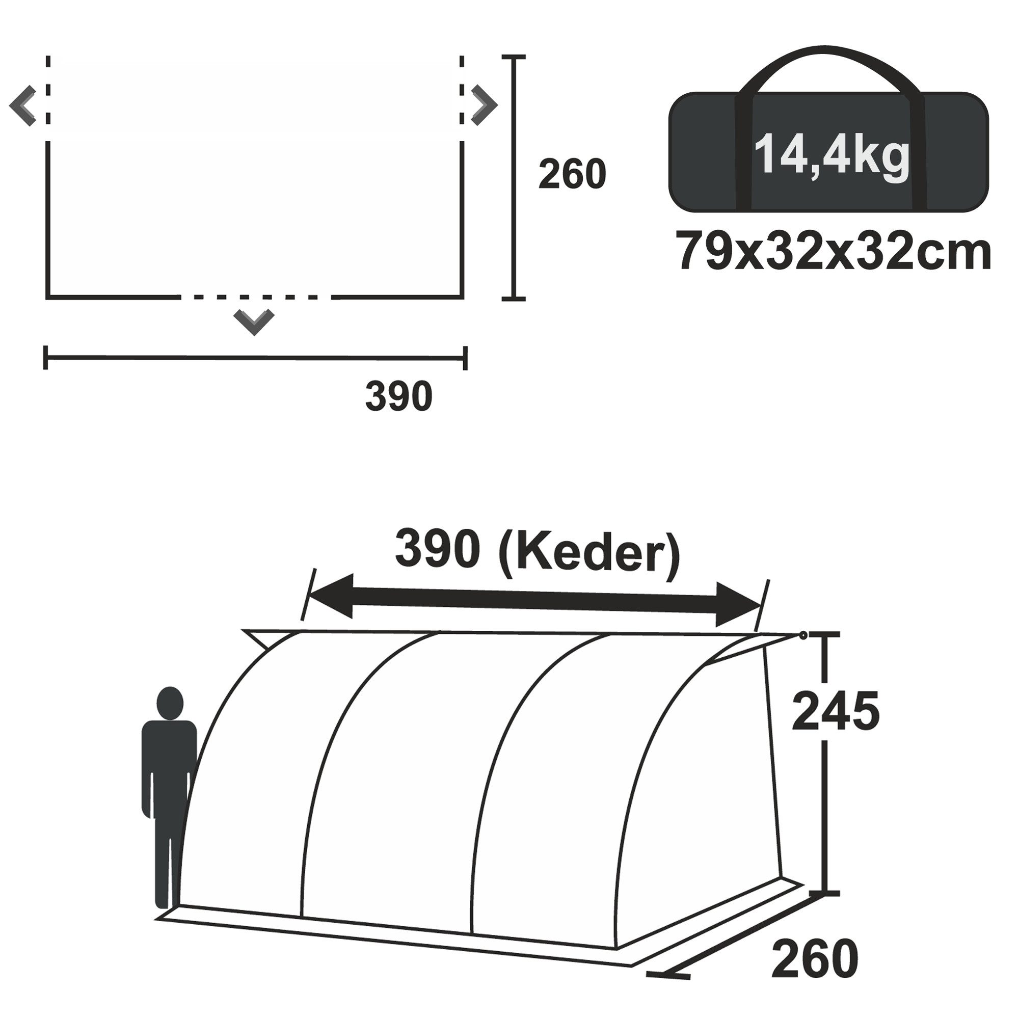 yourGEAR Vorzelt yourGEAR Wohnwagenvorzelt Verona 390 Caravan Zelt Reisevorzelt, Personen: 0