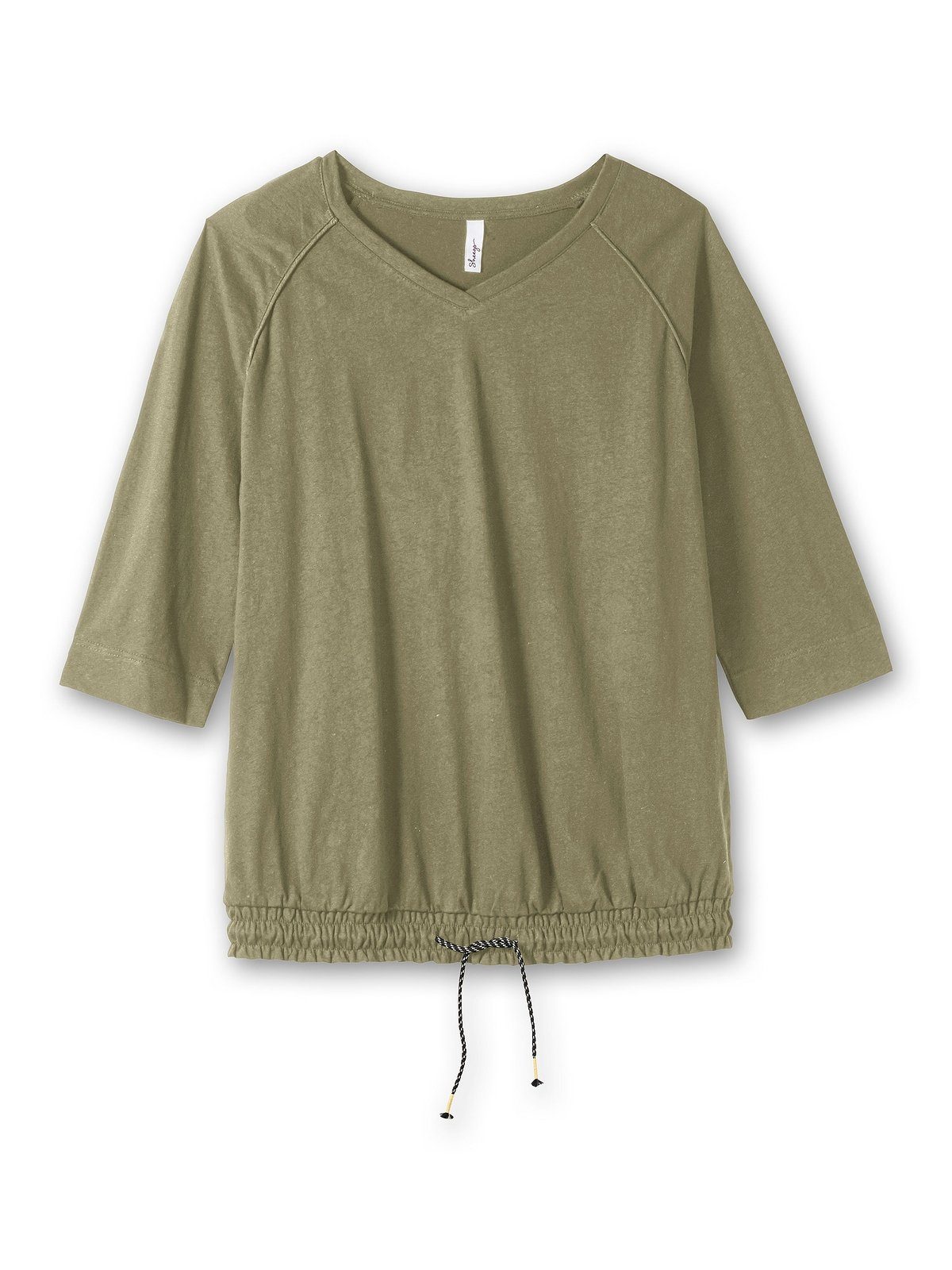 Sheego T-Shirt aus Große Größen mit gesmoktem Saumbund khaki Leinen-Mix