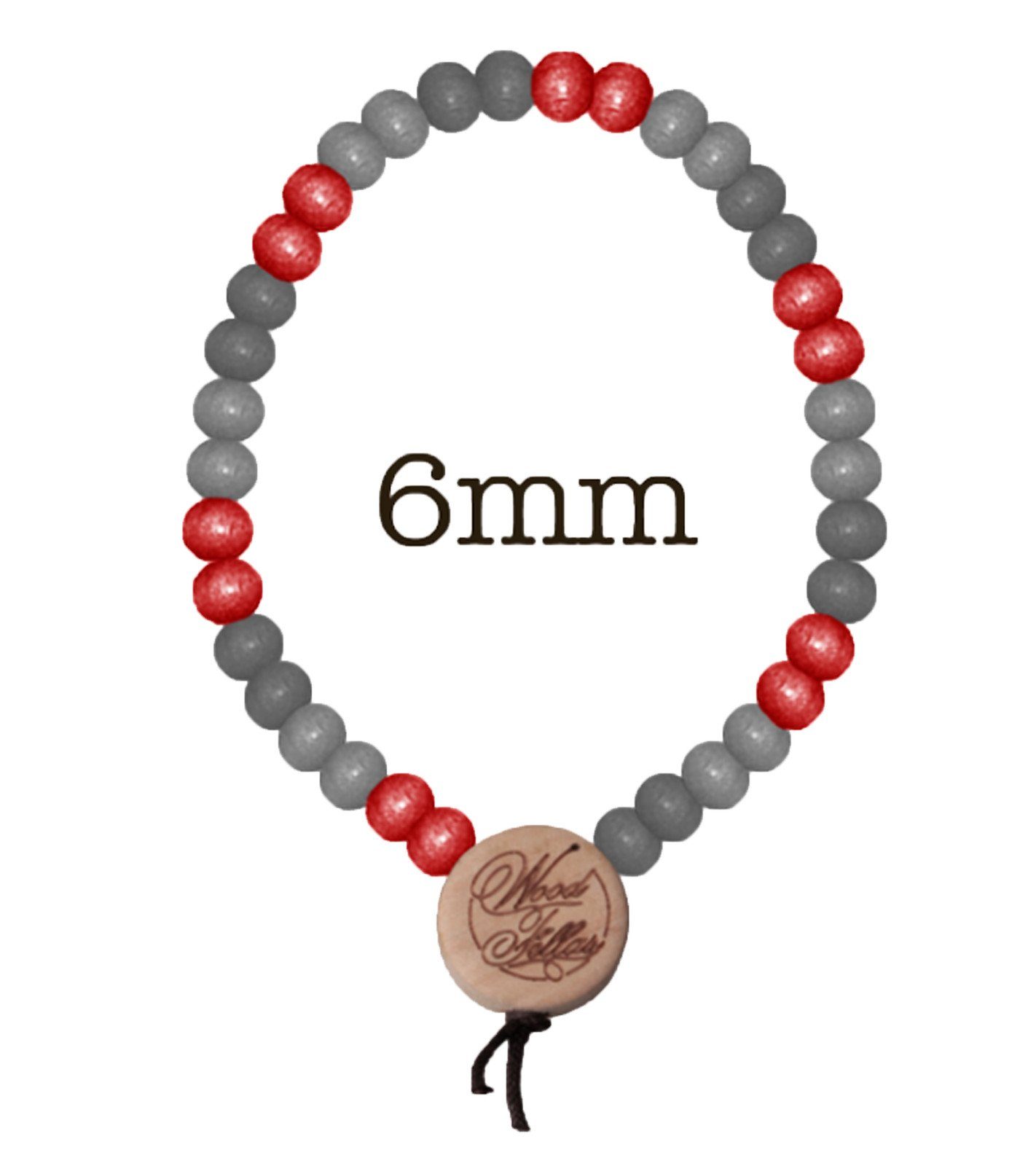 FELLAS Deluxe Holz-Perlen Pearl Grau/Rot Armband mit Bracelet WOOD Arm-Schmuck schöner Holzanhänger Armband FELLAS WOOD