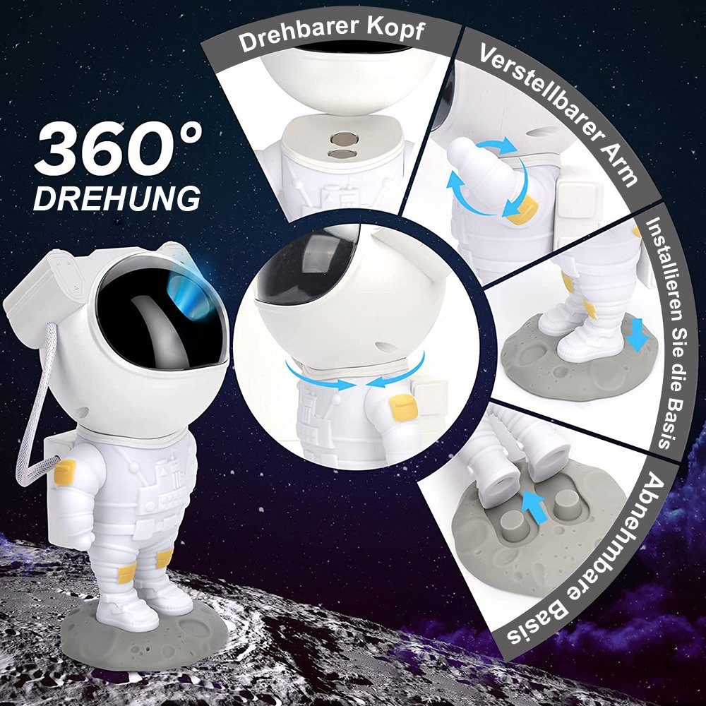 MUPOO Fernbedienung&Timer, LED verstellbar, Nachttischlampe Projector, Projektor eine LED-Sternenhimmel Galaxy Projektionslampe erhoben LED Hand Sternenhimmel Astronaut Nachtlicht 360°
