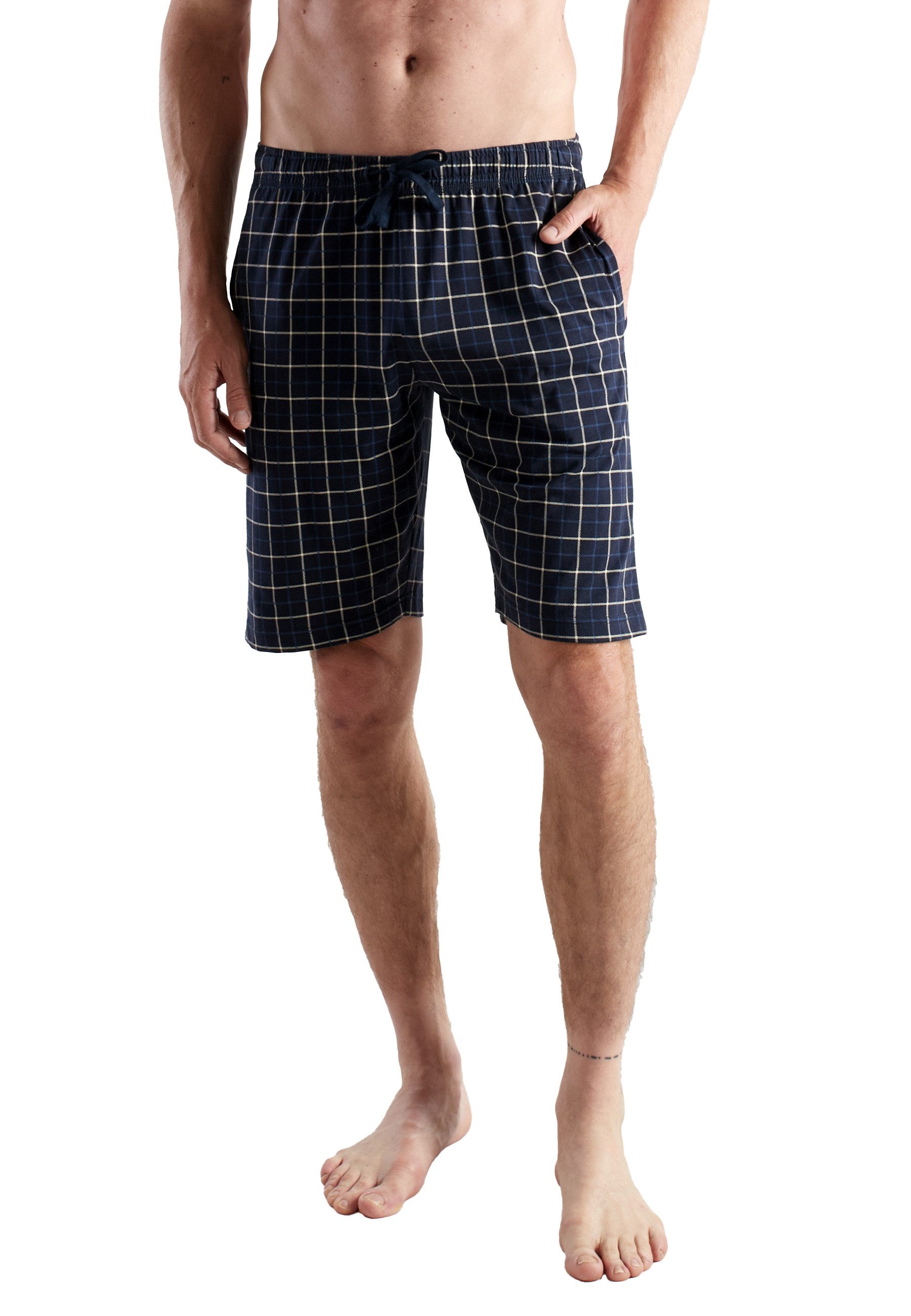 Schlafhose CECEBA Herren Bermuda blau kariert