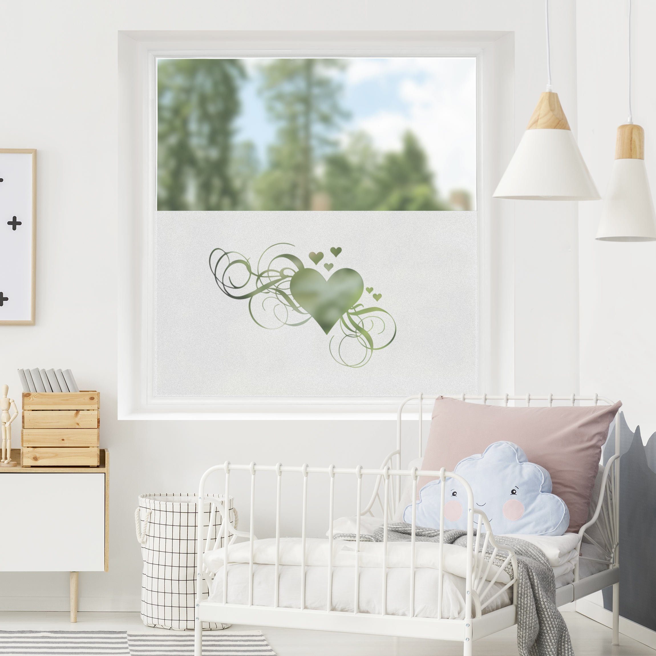 Fensterfolie Schlafzimmer Motiv Bilderdepot24, Herzen Fenster Küche Liebe, Badezimmer blickdicht, haftend Innen Tür Fensterdeko Wohnzimmer statisch Balkontür