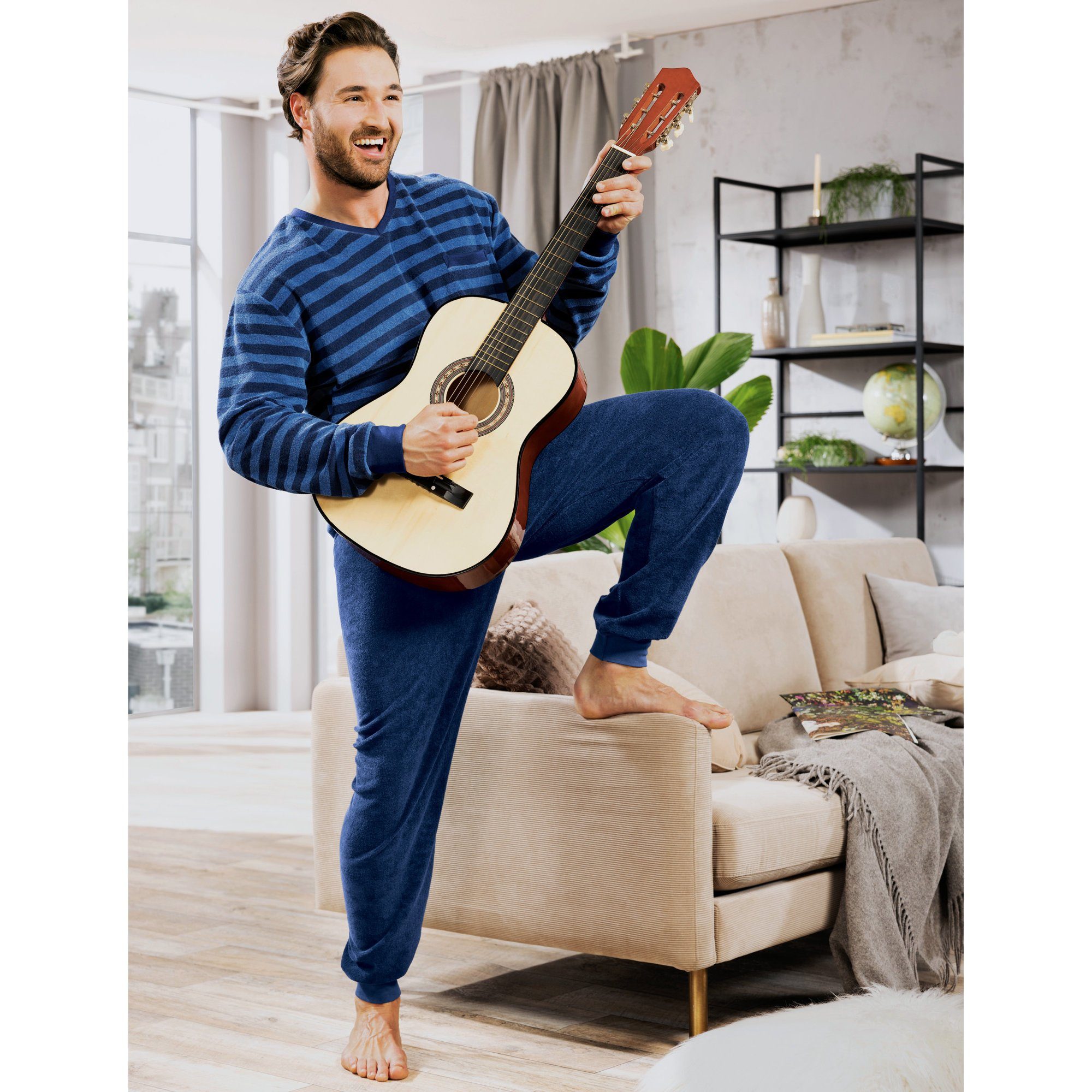 REDBEST Pyjama Herren-Schlafanzug Frottee Streifen günstig online kaufen