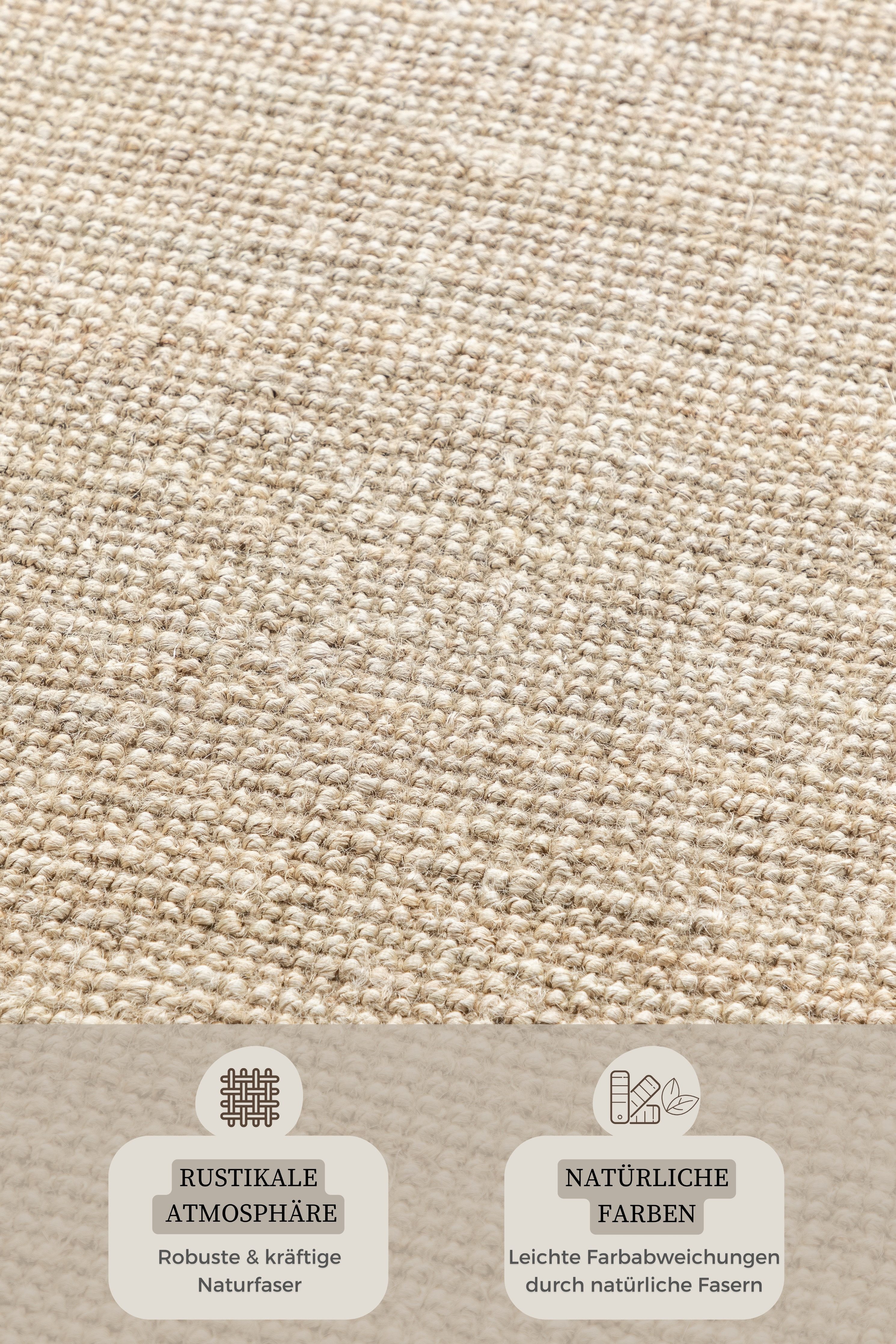 HANSE Home Teppich Jaipur Juteteppich, als Läufer und in Rund, rechteckig, Höhe: 10 mm, 100% Naturfaser, Wohnzimmer, Esszimmer, Schlafzimmer, GRS