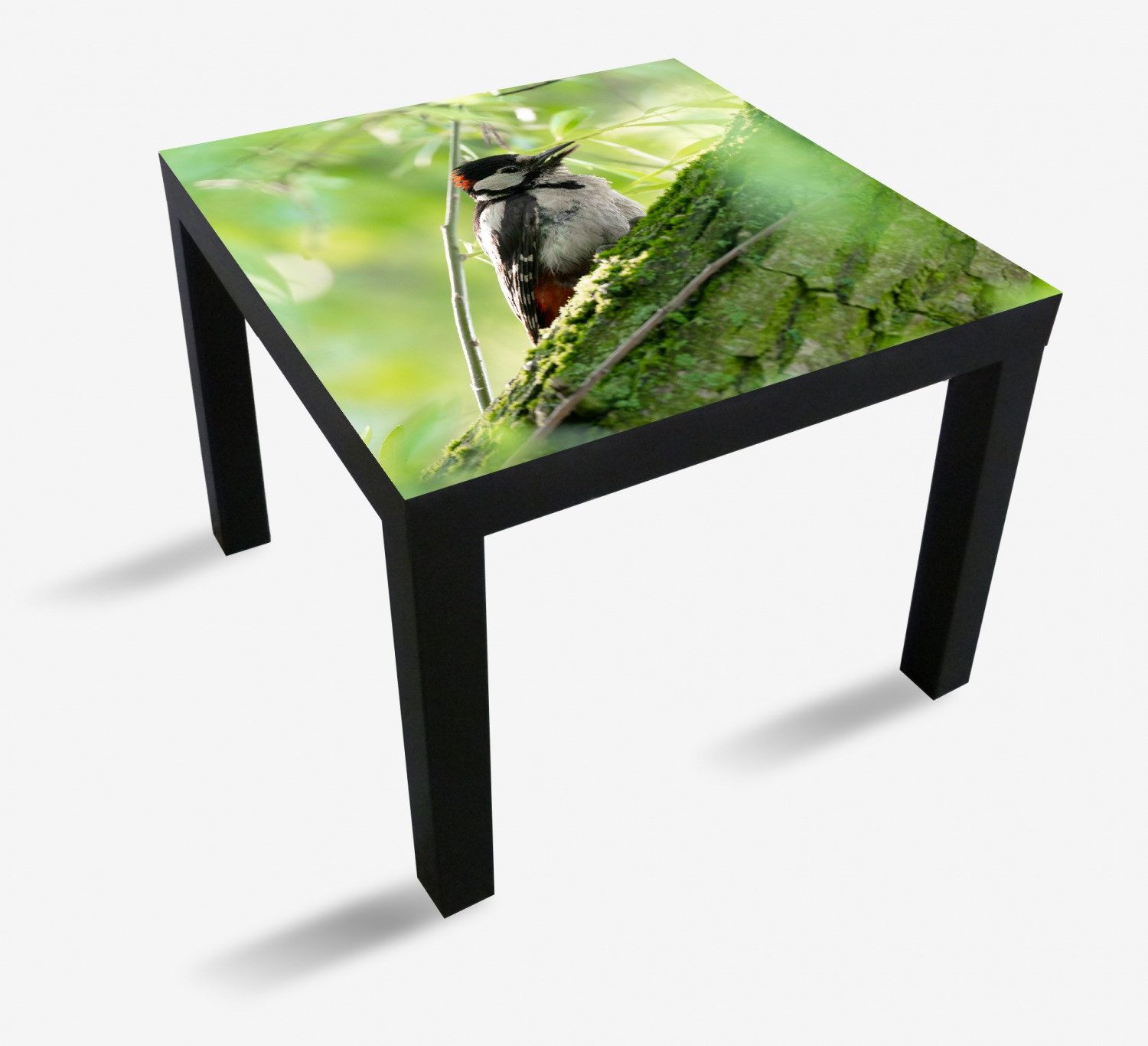 Wallario Tischplatte Specht im grünen Versteck (1 St), für Ikea Lack Tisch geeignet