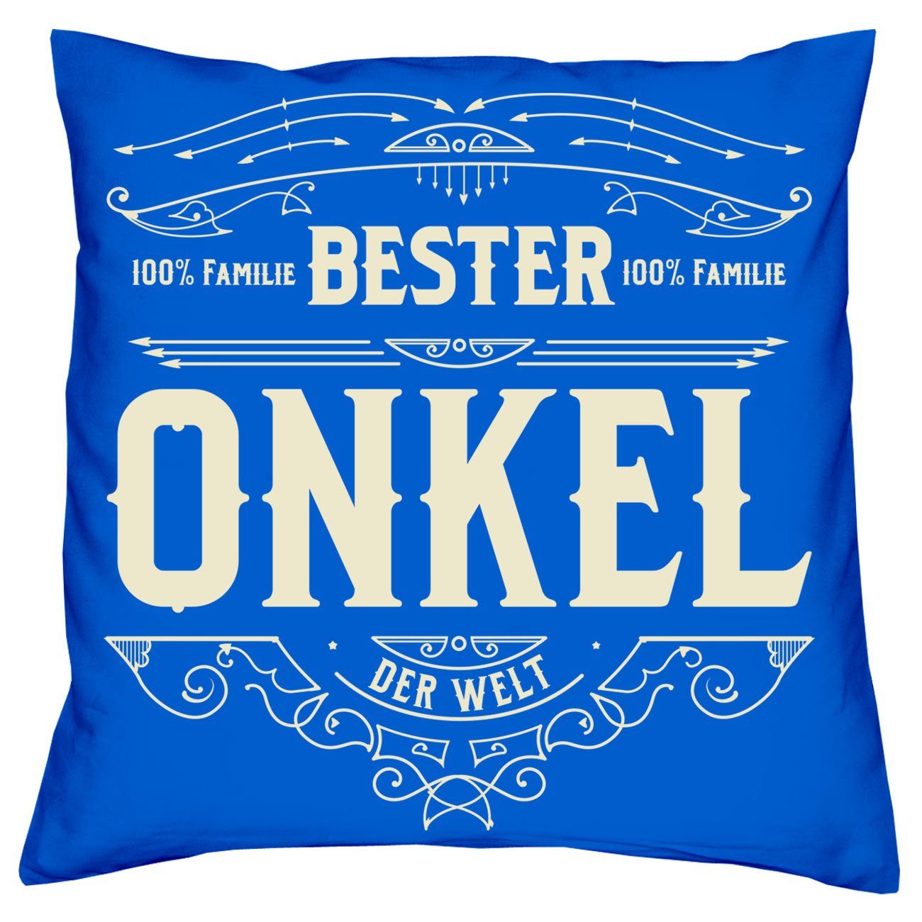 Soreso® Dekokissen Kissen Onkel royal-blau und Geschenkset Füllung, Mitbringsel Bester Kissenbezug