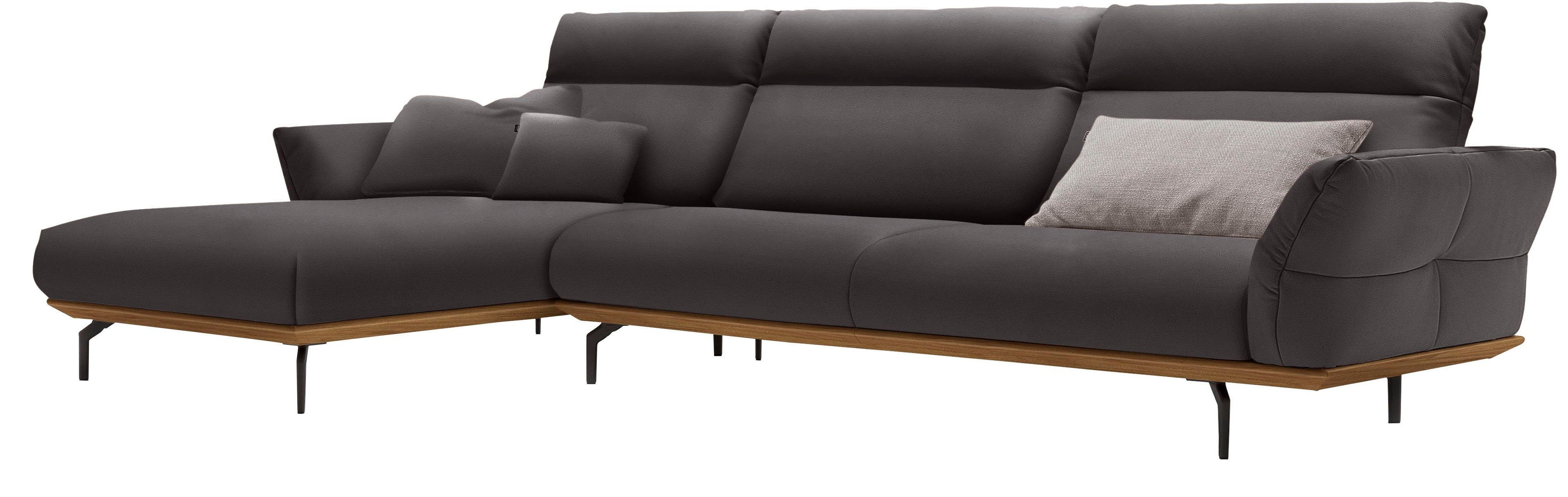 Umbragrau, sofa Breite 338 in Nussbaum, hs.460, cm hülsta Sockel Ecksofa Winkelfüße in