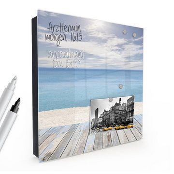 Primedeco Schlüsselkasten Dekor-Schlüsselkasten, Magnetpinnwand und Memoboard mit Glasfront Motiv Holzsteg am Meer im Sturm