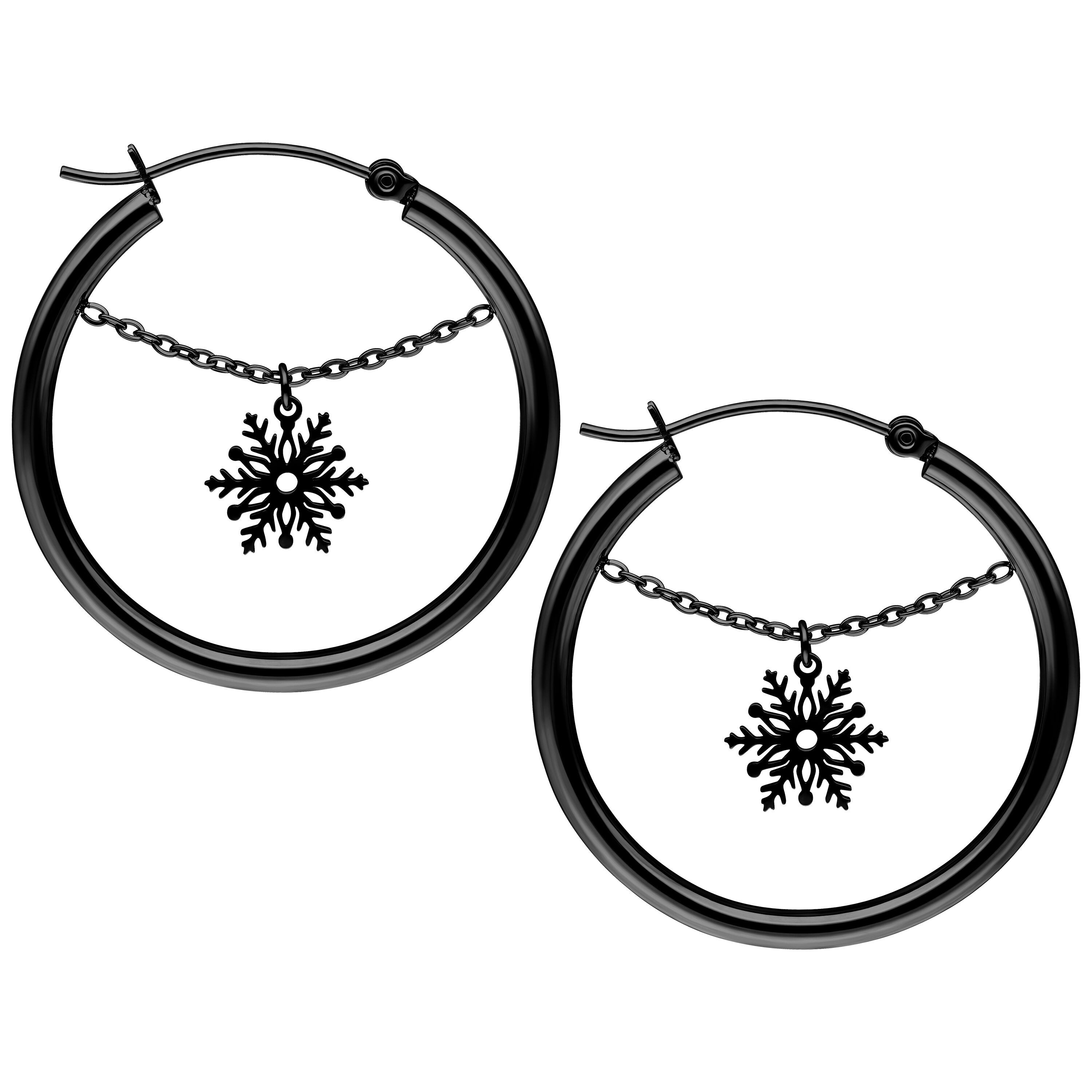 Paar Ohrhänger Dangling Snowflake Hoops - Schwarz