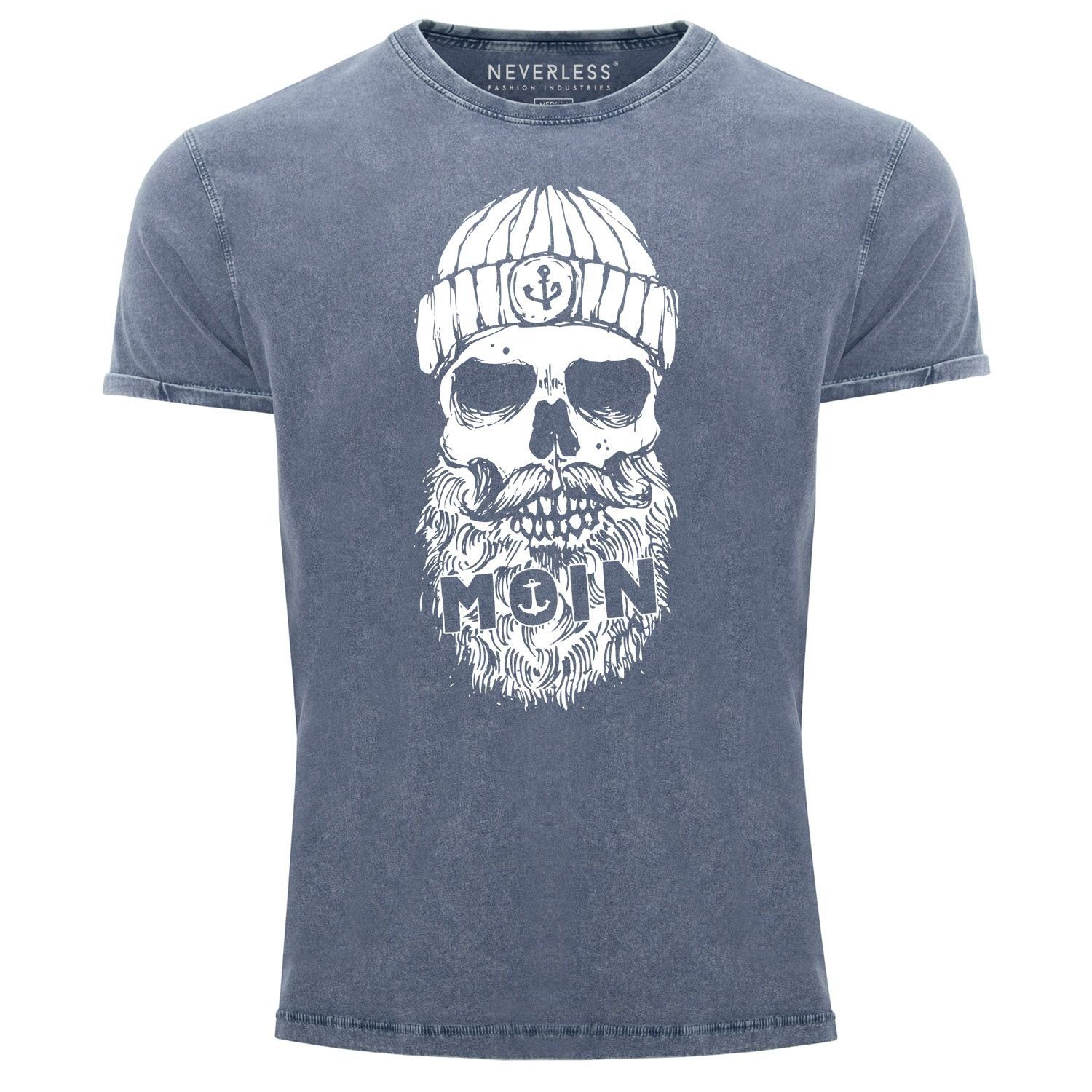 Neverless Print-Shirt Herren Vintage Shirt Moin Totenkopf Anker Skull Printshirt T-Shirt mit Print