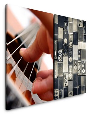 Sinus Art Leinwandbild 2 Bilder je 60x90cm Gitarre Gitarrist Musik Lautsprecher Vintage Bass Audiophile