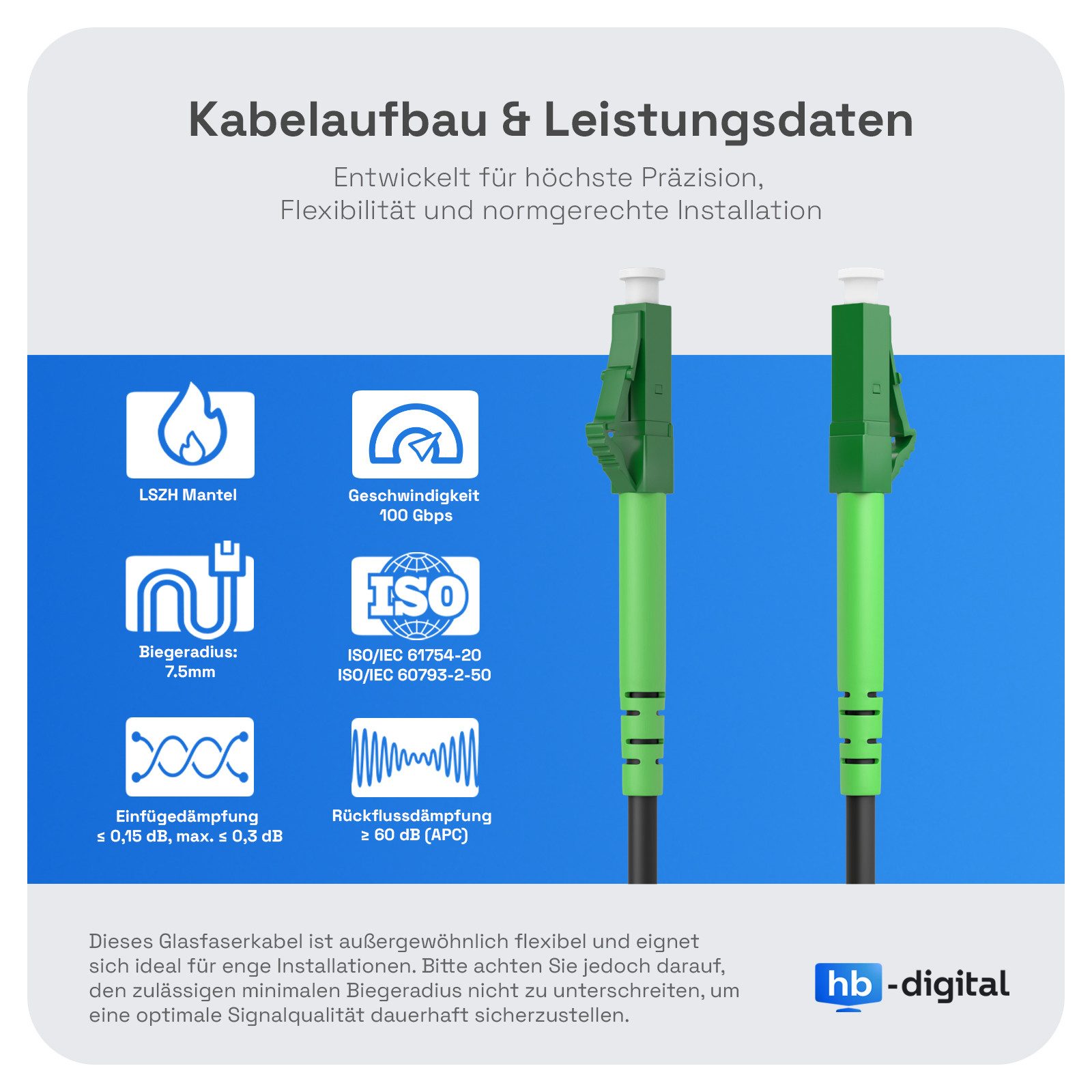 HB-DIGITAL hb-digital LWL Patchkabel OS2 LC/LC gepanzert Simplex 1m Glasfaserkabel, (100 cm), LSZH-Mantel - halogenfrei & flammwidrig