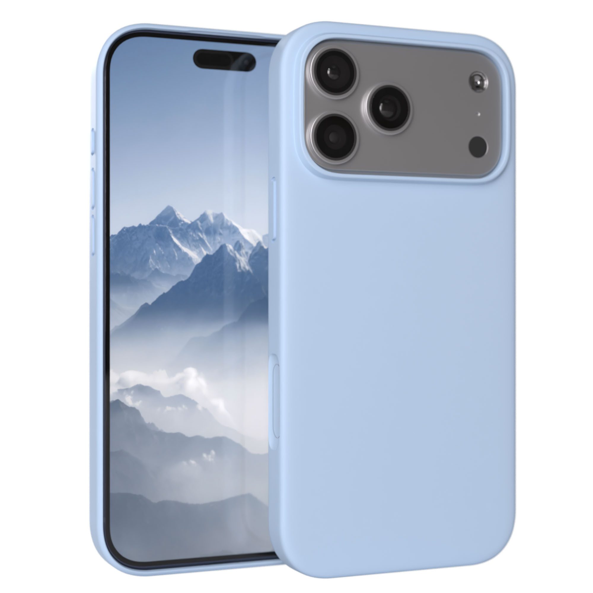 EAZY CASE Handyhülle für Apple iPhone 17 Pro Max Hülle Silikon 6,9 Zoll, Slimcover mit Displayschutz Hülle Bumper Case kratzfest Etui Hellblau