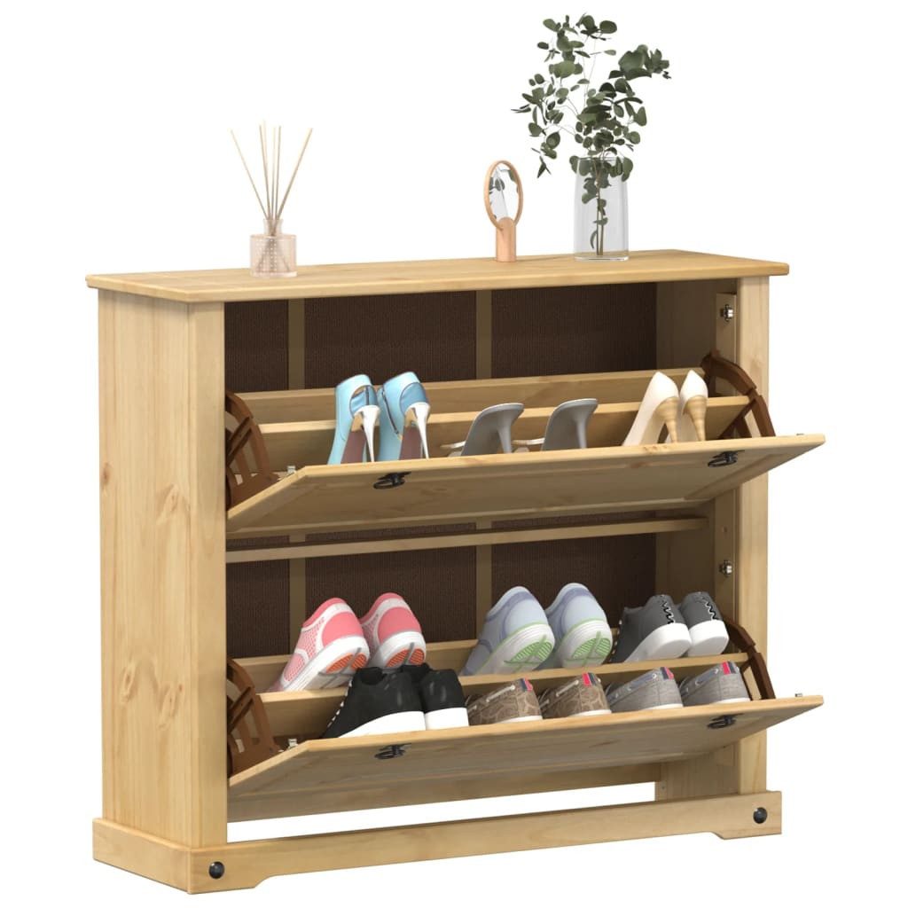 furnicato Schuhschrank aus Massivholz, Honigwachs-Finish, 99x32x85 cm, Honig (1-St)