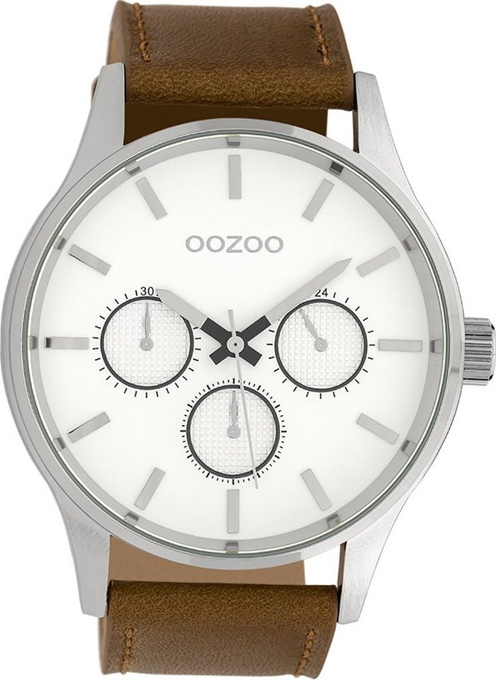OOZOO Quarzuhr Oozoo Herren Armbanduhr Timepieces Analog, Herrenuhr rund,  extra groß (ca. 48mm) Lederarmband, Fashion-Style, Indizes: stripes