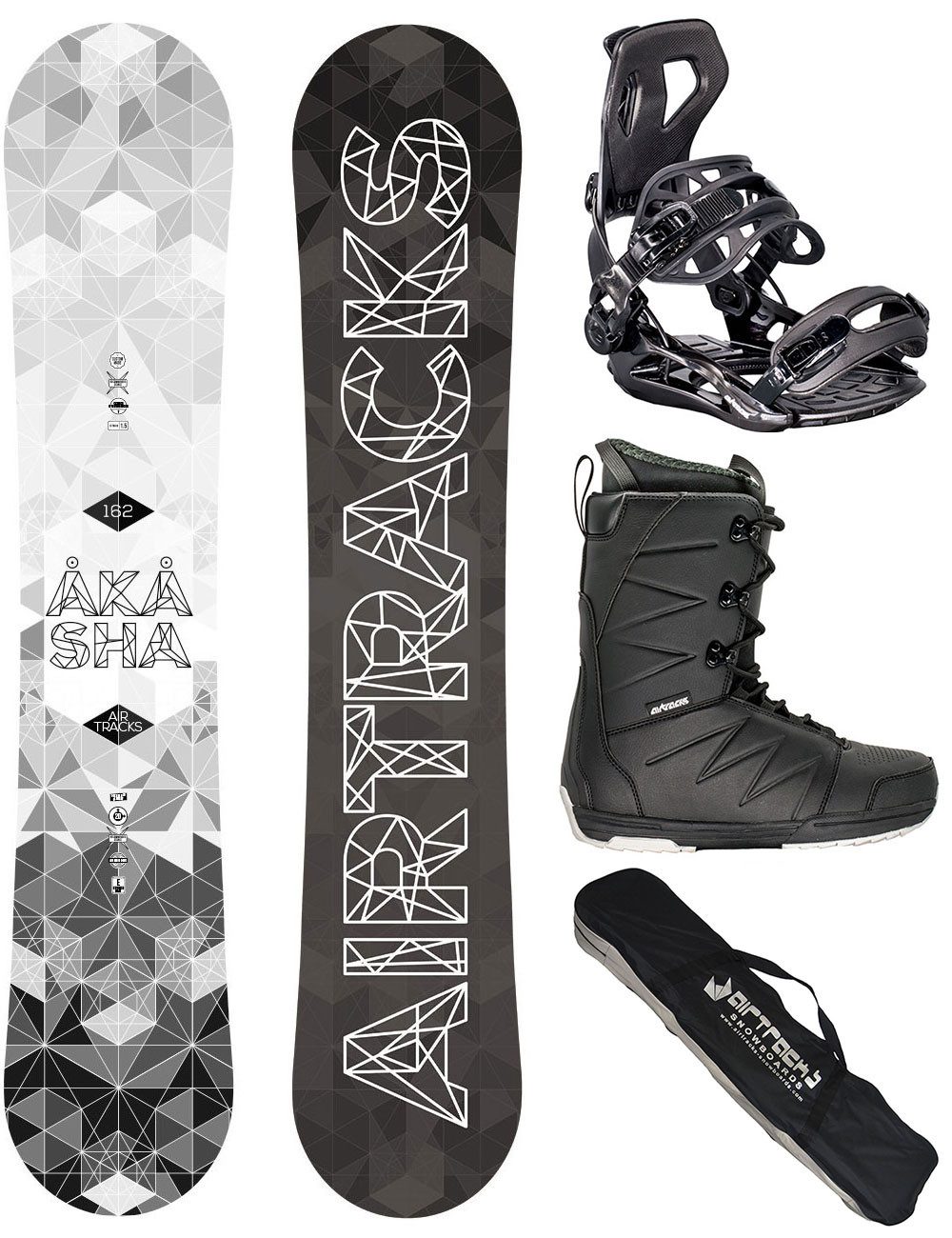 Airtracks Snowboard Snowboard Komplett Set Akasha Wide » Mod. 25 (4 St., 4er-Pack), Snowboard Rocker + Bindung Master + Boots + Sb / 152 157 159 162 cm