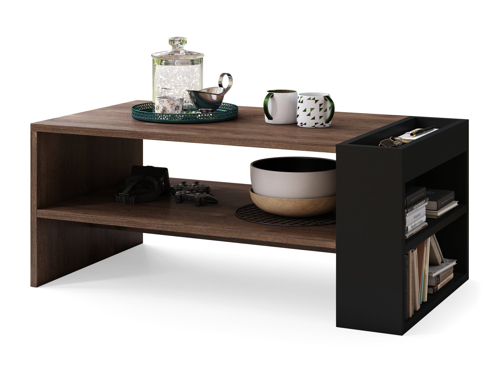 matt Design dunkel Wohnzimmertisch designimpex Couchtisch Tisch - Ablagefläche Nefri mit Schwarz Eiche Couchtisch
