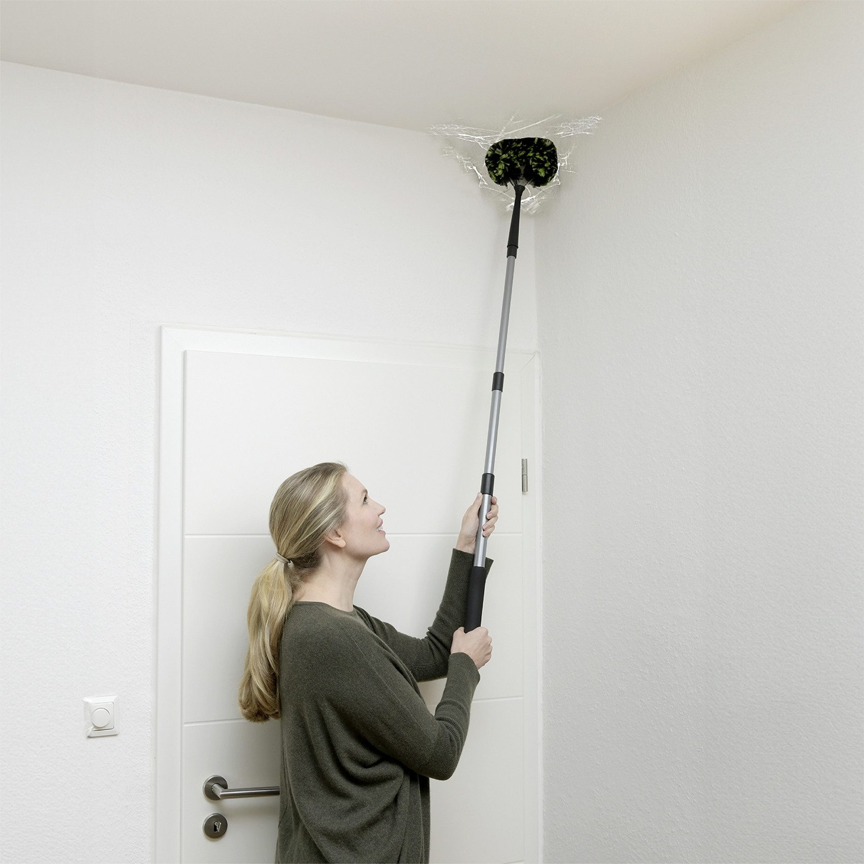 Maximex Staubwedel 3in1, Eck-Staubbürste, Teleskopstiel & Knickgelenk, Trocken- & Nassreinigung
