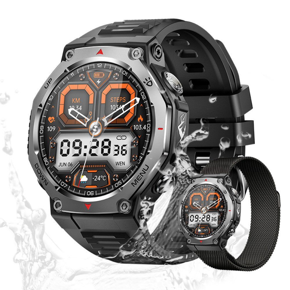 Zevelora Herren's Telefonfunktion 5ATM Wasserdicht Fitness-Tracker Smartwatch (1.43 Zoll, Android/iOS), Gesundheits- & Sportuhr mit Herzfrequenz, SpO₂, Schlaf & Stressanalyse