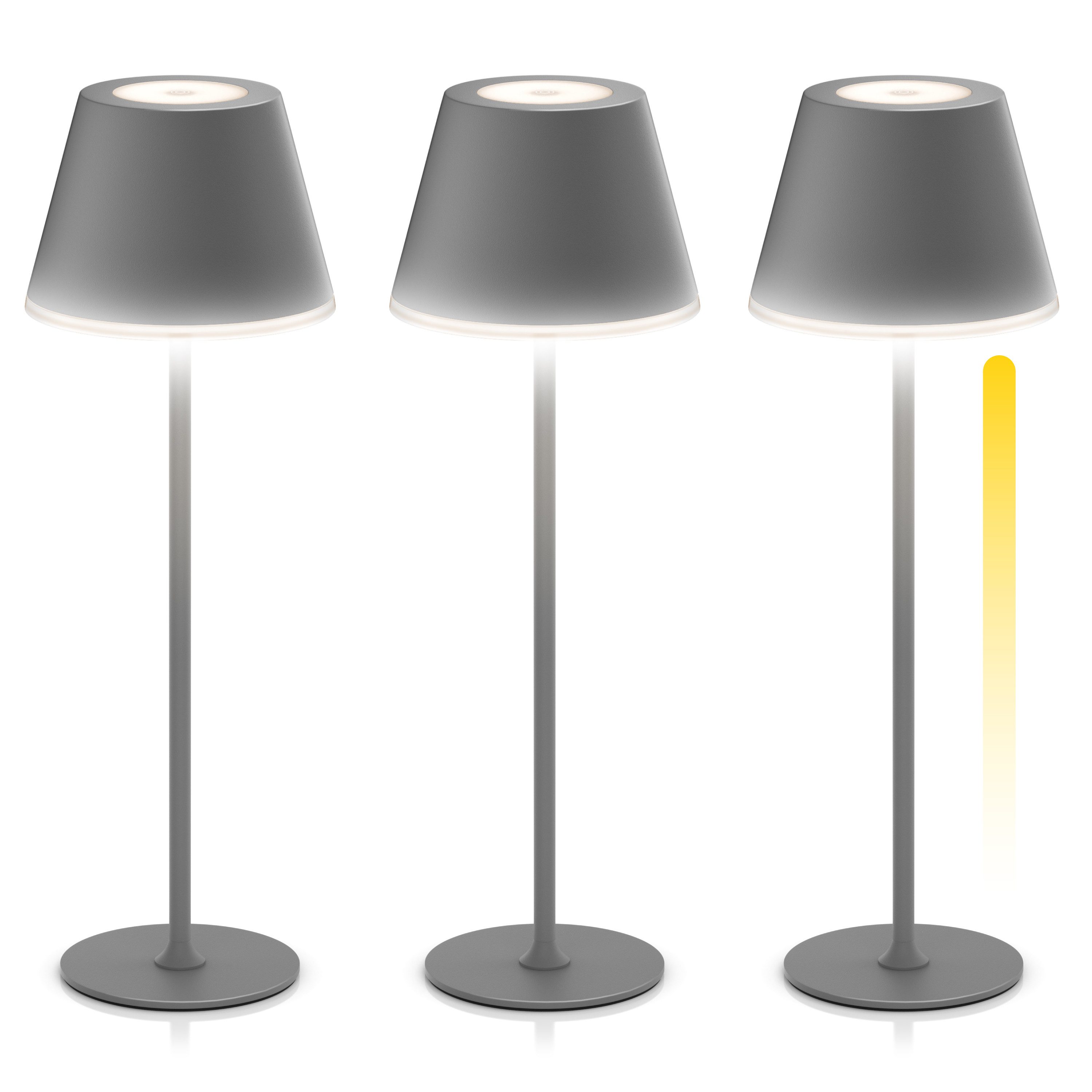 Brandson LED Tischleuchte 3er Set LED Tischlampe dimmbar mit Akku anthrazit, Dimmfunktion; Ein-/Ausschalter; Farbwechsel; mehrere Helligkeitsstufen, LED fest integriert, Neutralweiß, Kaltweiß, Warmweiß, Tischlampe, Nachttischlampe, Leselampe, Schreibtischlampe, großer Akku