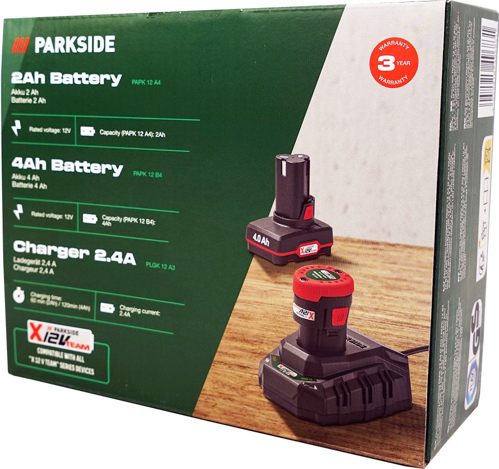 Parkside 12V Akkuset 2Ah + 4Ah PAPK Akku + 2,4A Ladegerät PLGK Akku-Set (12 V)