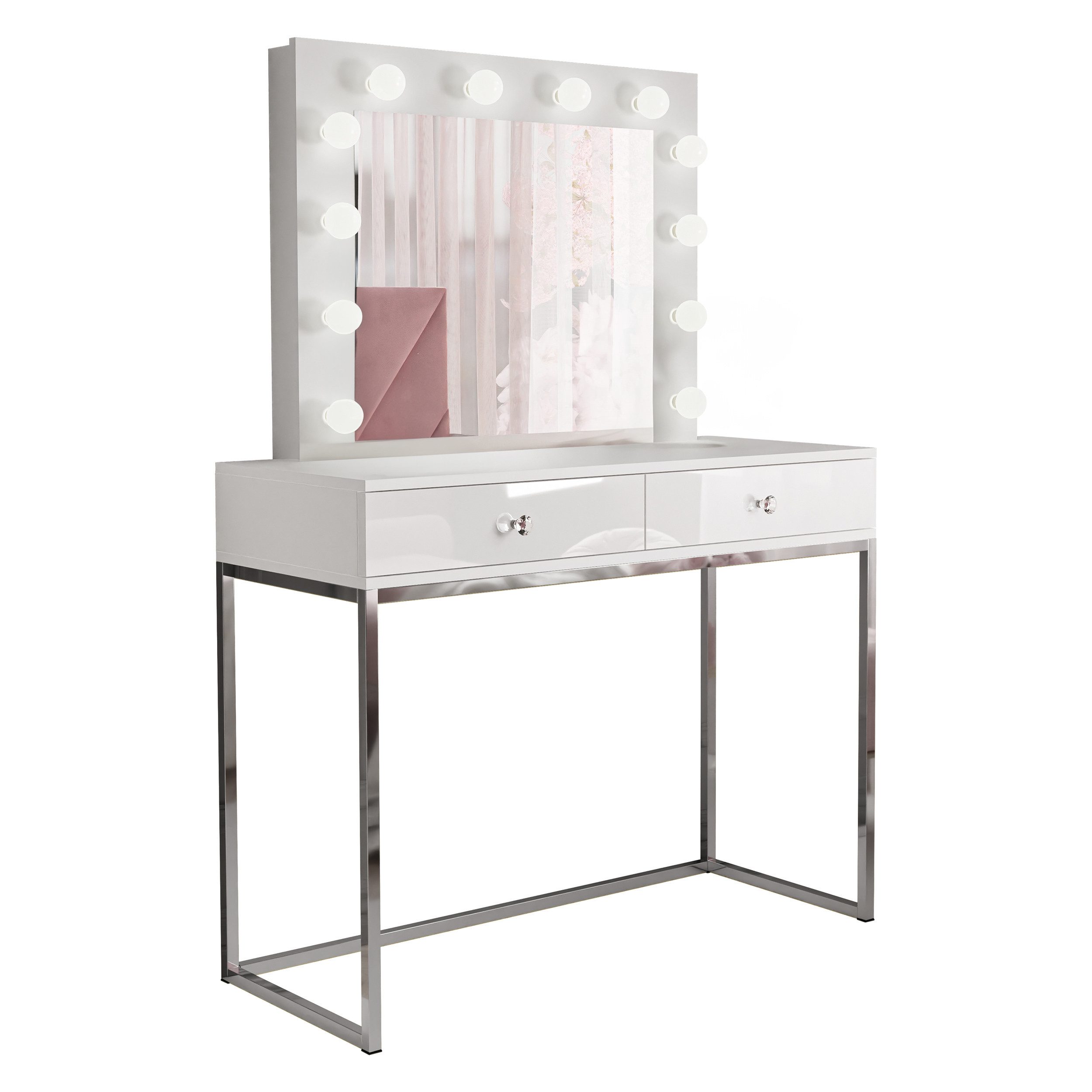 Lookway Schminktisch BLANCO GLAMOUR mit Spiegel und LED-Beleuchtung