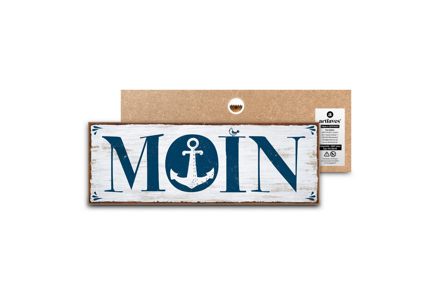 ARTFAVES Holzbild Schild mit Spruch - Moin - Hamburg, Nordsee, Meer, maritime Deko