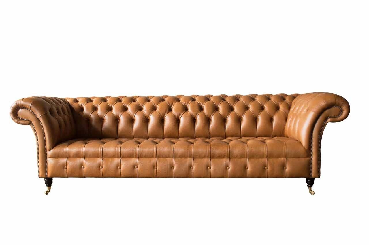 Made Leder JVmoebel Braunes Europe in Sofa Ledersofa Chesterfield 4-Sitzer Luxus Sofa Couchen,