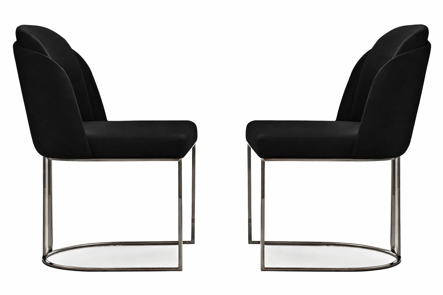 Xlmoebel Esszimmerstuhl Elegante schwarze Essstühle mit chromfarbener Basis (2 St), Made in Europa