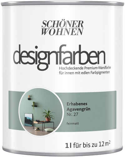 SCHÖNER WOHNEN-Kollektion Wand- und Deckenfarbe »Designfarben«, 1 Liter, Erhabenes Agavengrün Nr. 27, hochdeckende Premium-Wandfarbe