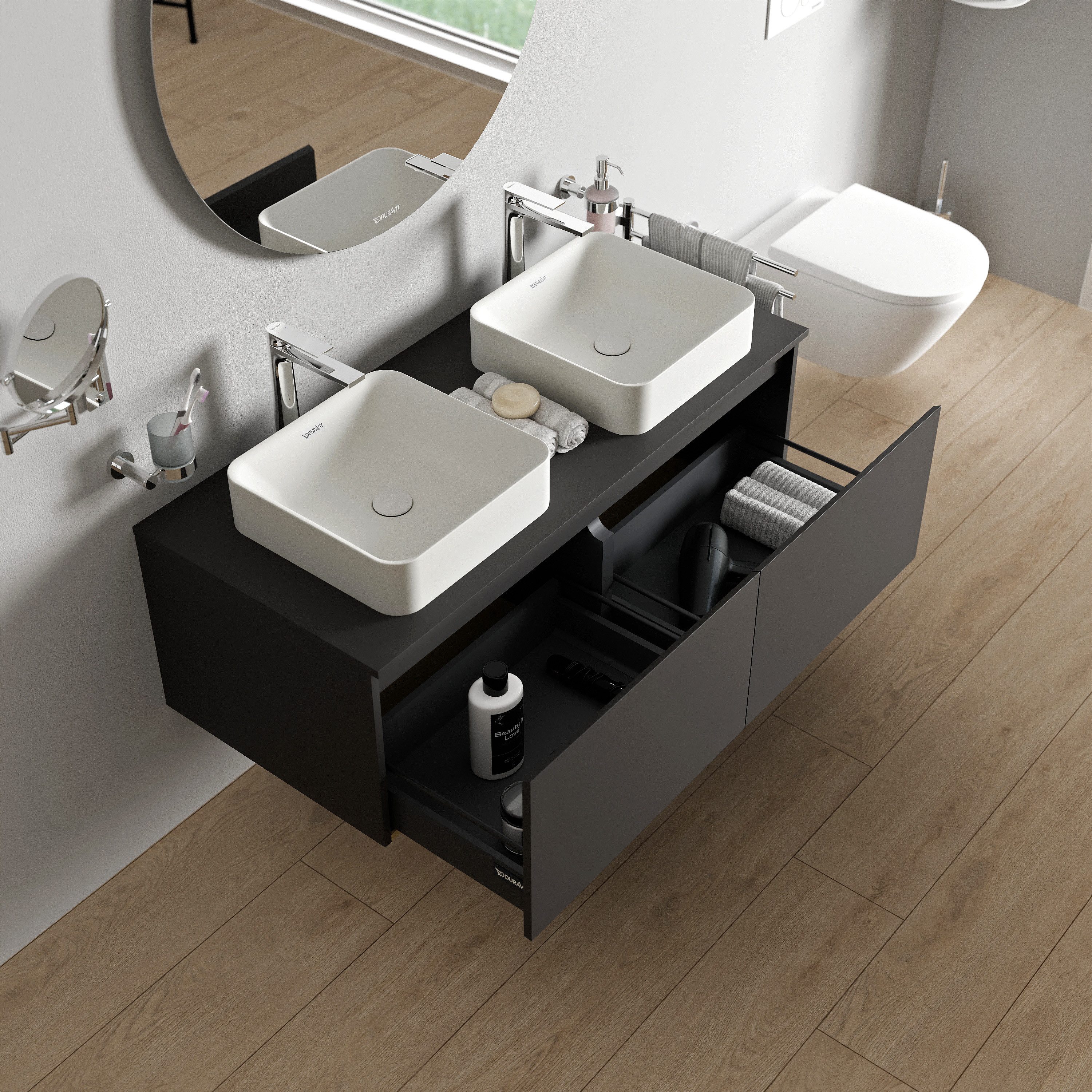 Duravit Waschbeckenunterschrank Vellora 120cm Graphit Waschtischunterschrank 2 Auszüge Matt Graphit
