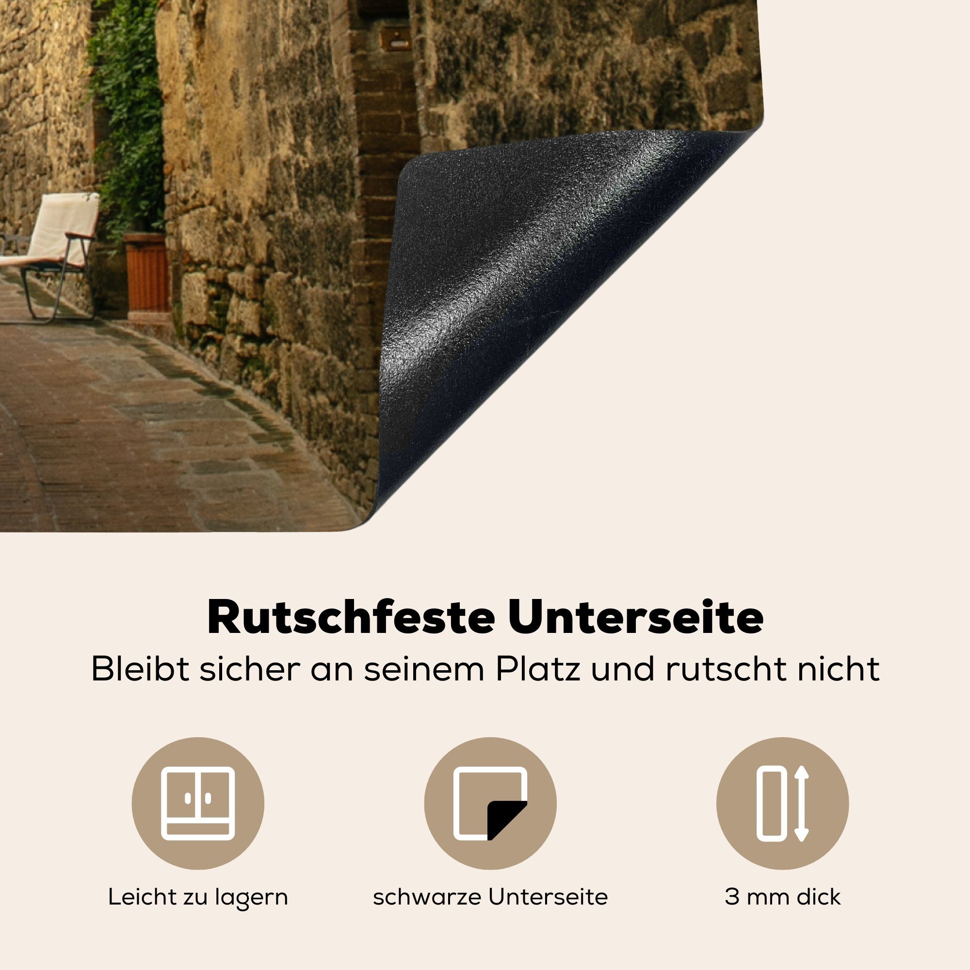 Arbeitsplatte Italien, MuchoWow (1 Altstadt tlg), Herdblende-/Abdeckplatte küche San Vinyl, Ceranfeldabdeckung, cm, 78x78 für Die Gimignano in von