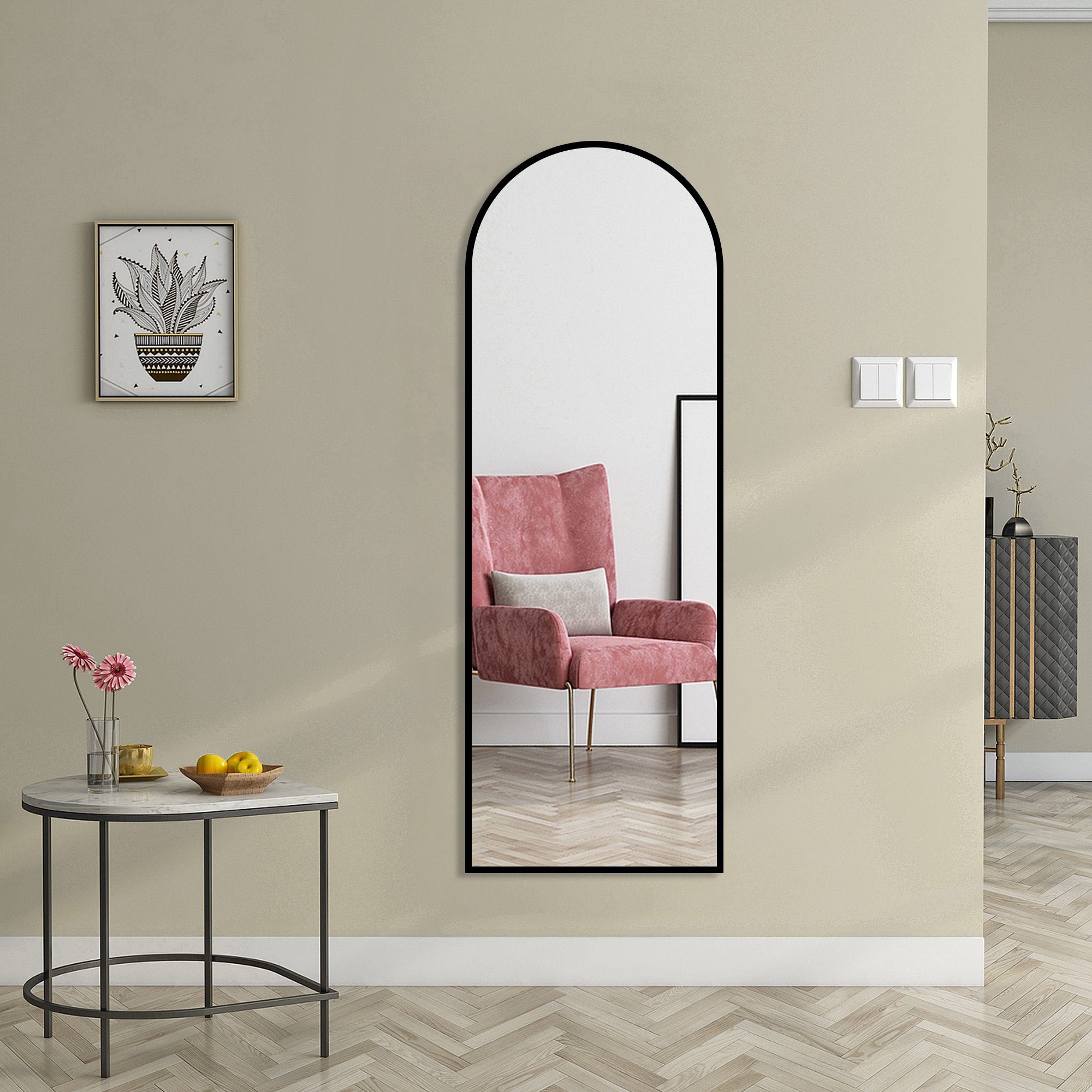 Boromal Spiegel groß 150x50 cm Wandspiegel Standspiegel Schwarz