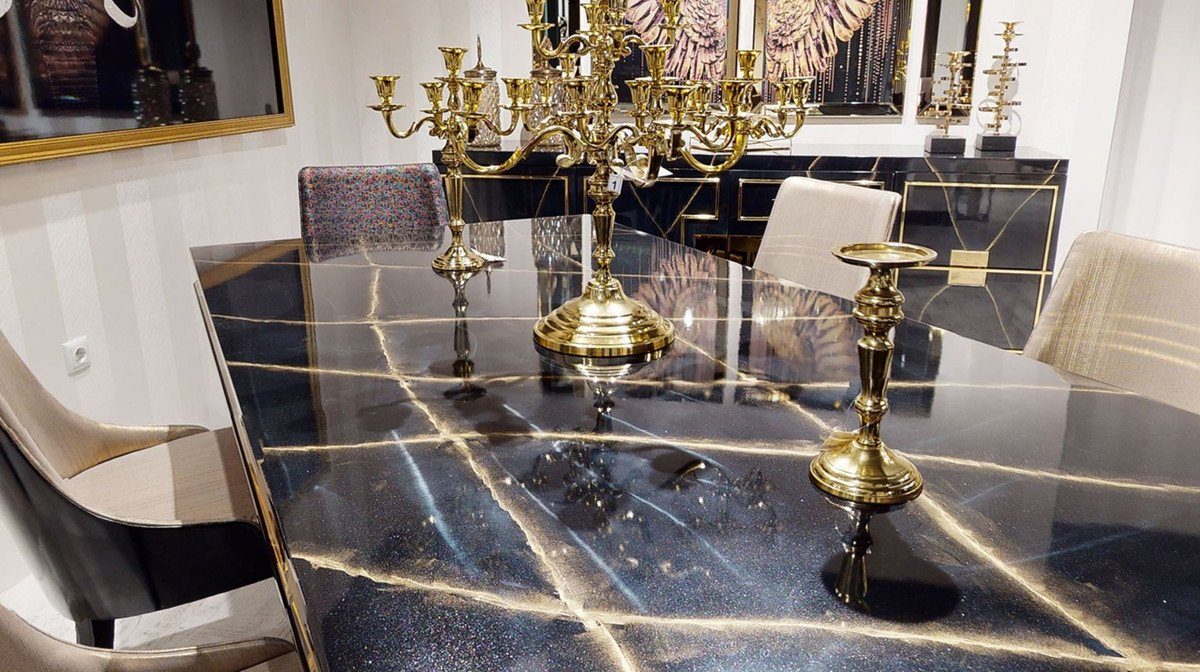 Gold / Küchentisch Art Esstisch Esszimmer Möbel Padrino Massivholz Casa Luxus - Handgefertigter Deco Schwarz Esstisch - Deco Art