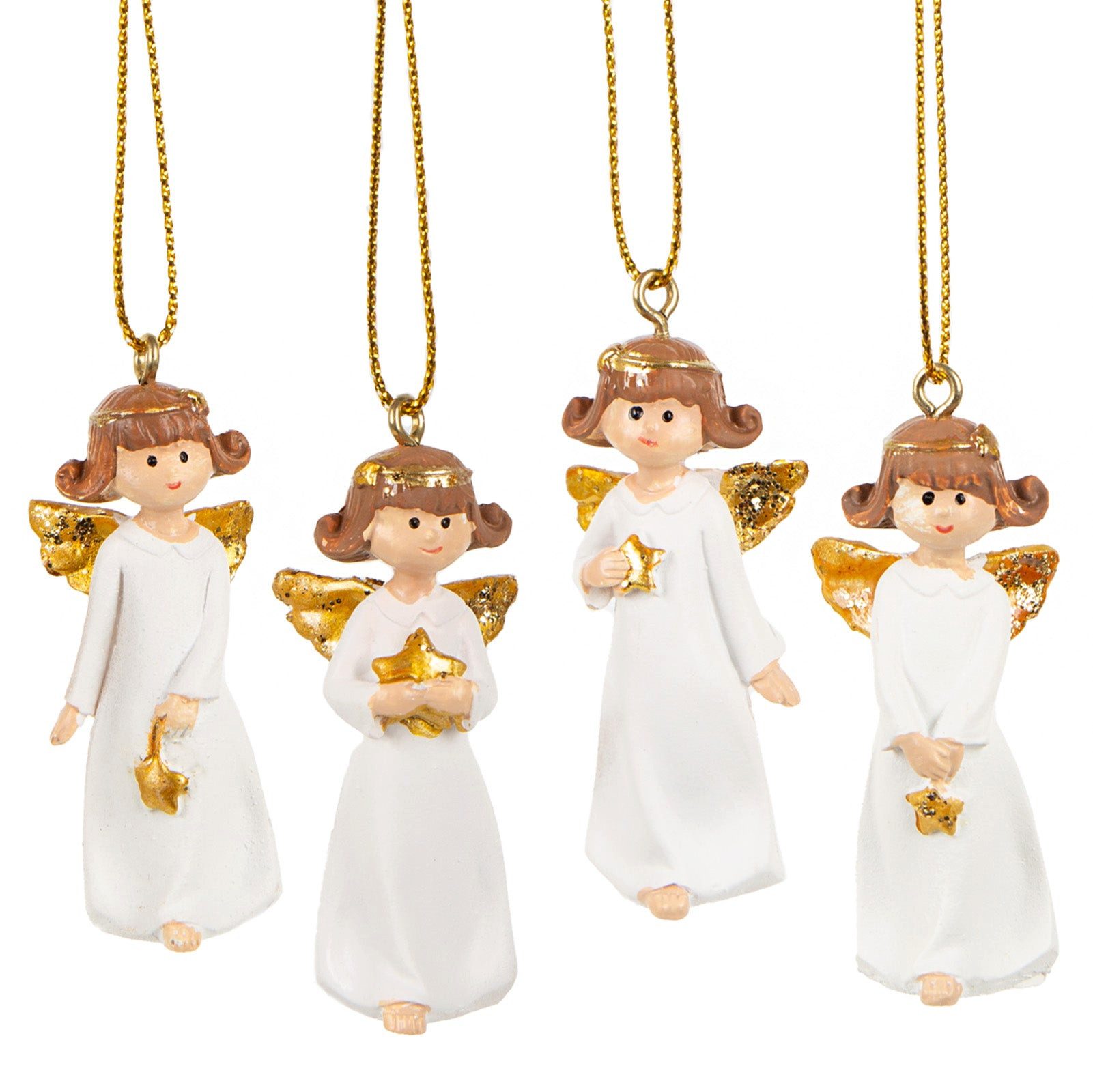 Logbuch-Verlag Dekofigur 4 Engel mit Schnur zum Aufhängen – weiß Gold Weihnachtsengel 5 cm