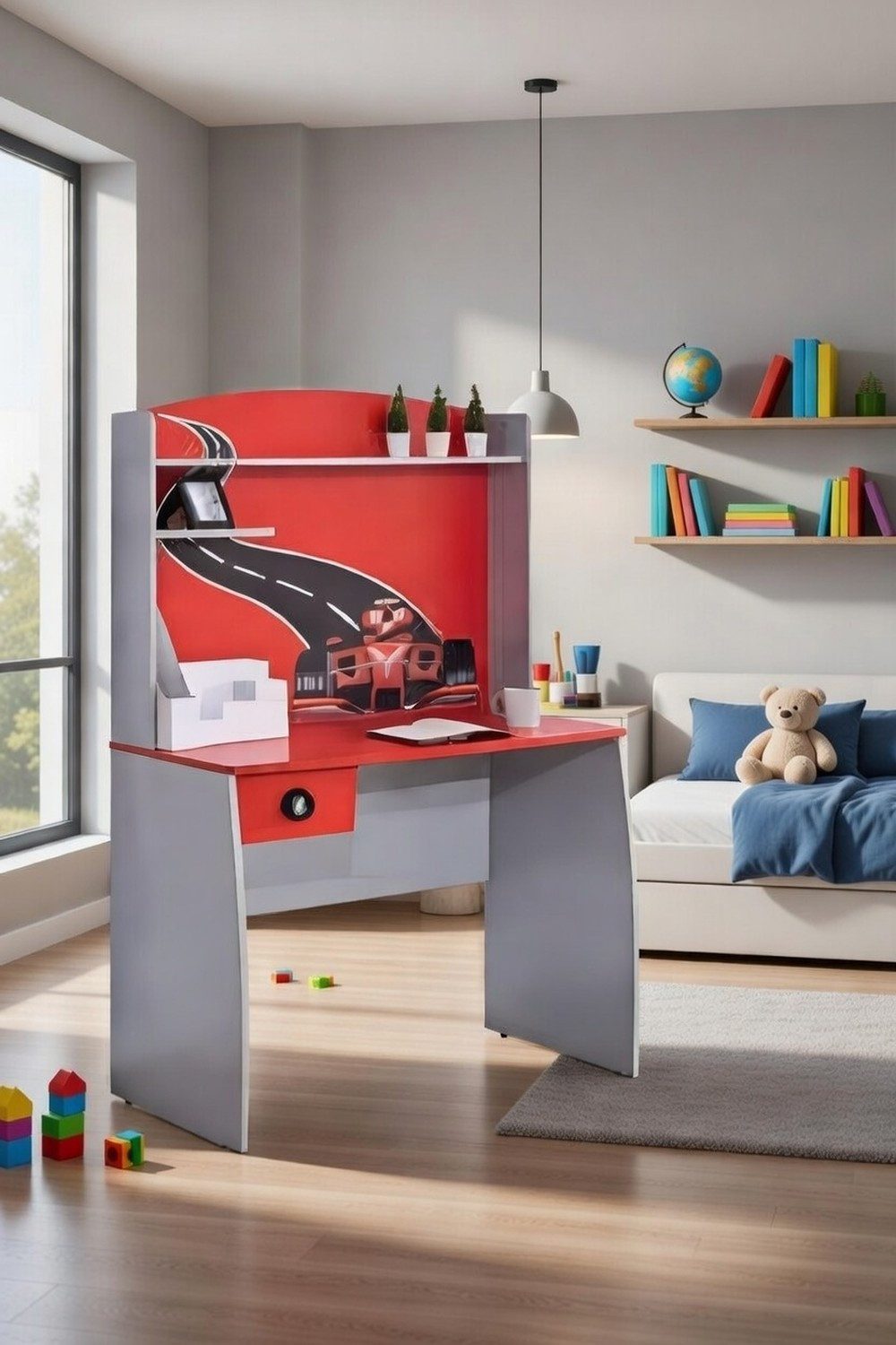Xlmoebel Schreibtisch Rennwagen-Schreibtisch für Kinderzimmer mit praktischem Stauraum, Made in Europa