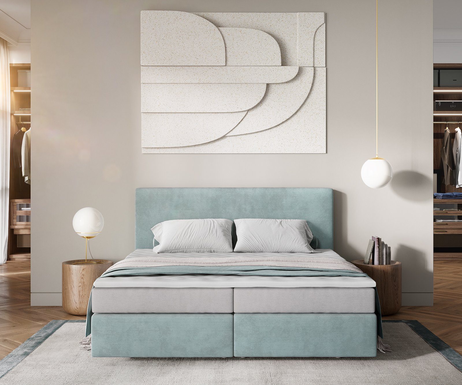 DELIFE Boxspringbett Dream-Well, Cord Pastellblau 180x200 günstig online kaufen